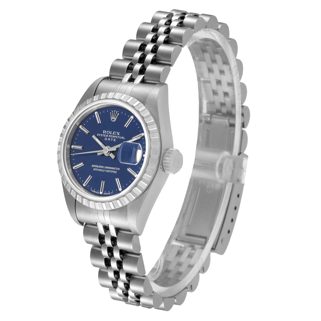 Rolex Date Blue Dial Jubilee Bracelet Steel Ladies Watch 69240 Box Papers