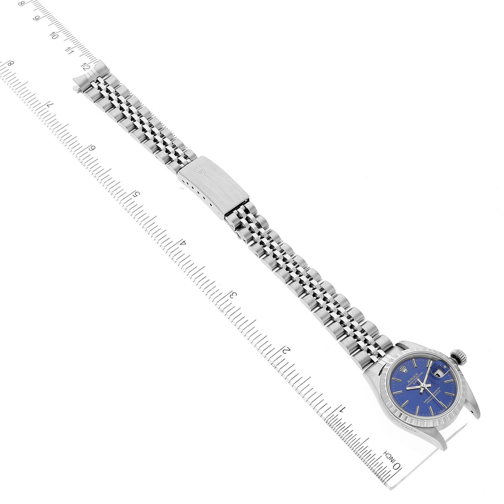 Rolex Date Blue Dial Jubilee Bracelet Steel Ladies Watch 69240 Box Papers