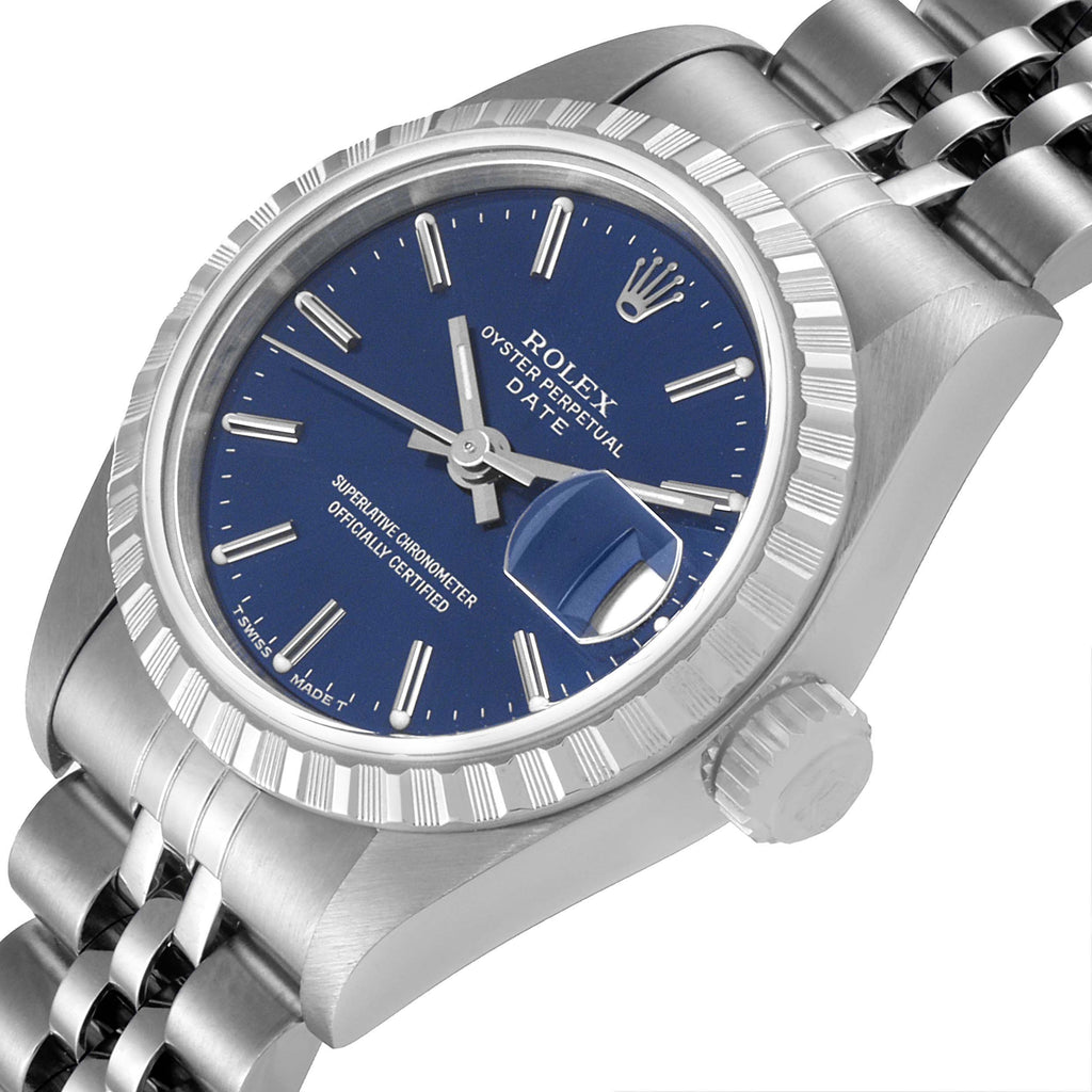 Rolex Date Blue Dial Jubilee Bracelet Steel Ladies Watch 69240 Box Papers