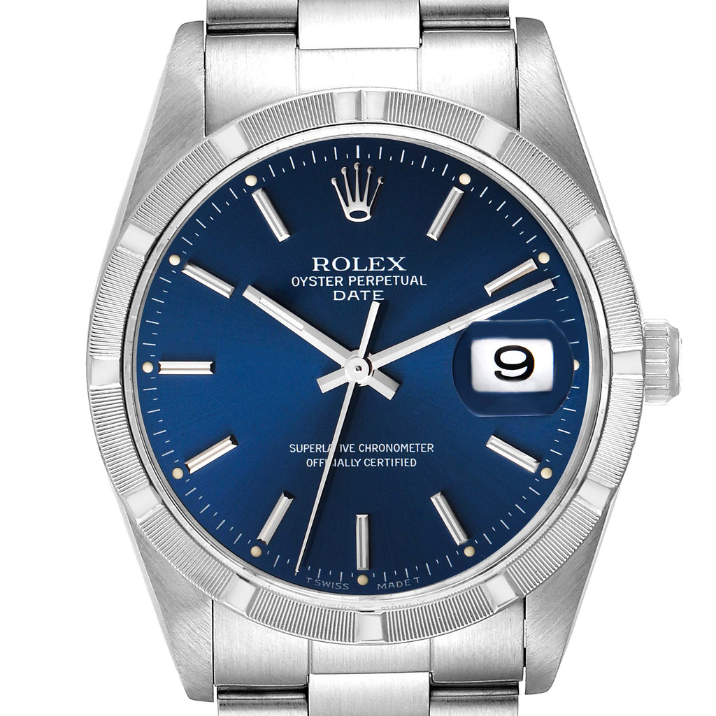 Rolex Date Blue Dial Oyster Bracelet Steel Mens Watch 15210