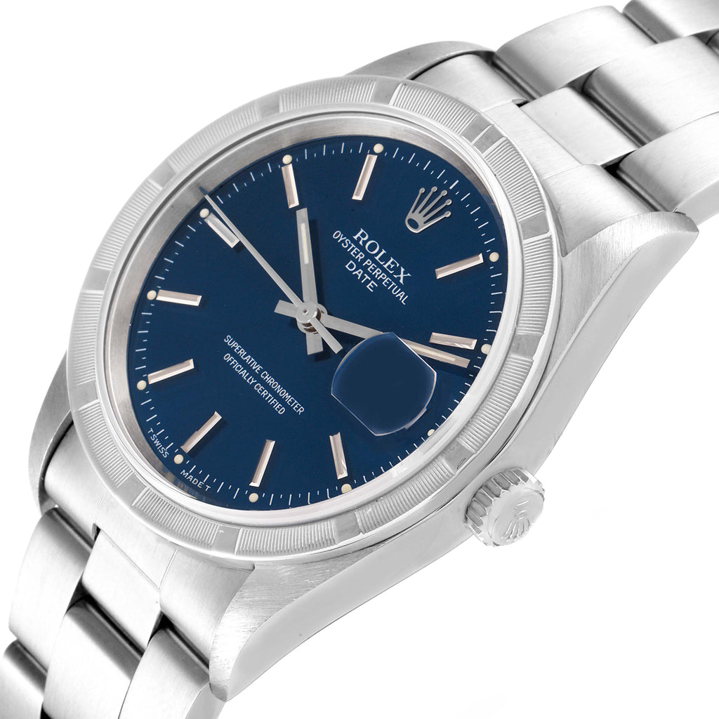 Rolex Date Blue Dial Oyster Bracelet Steel Mens Watch 15210