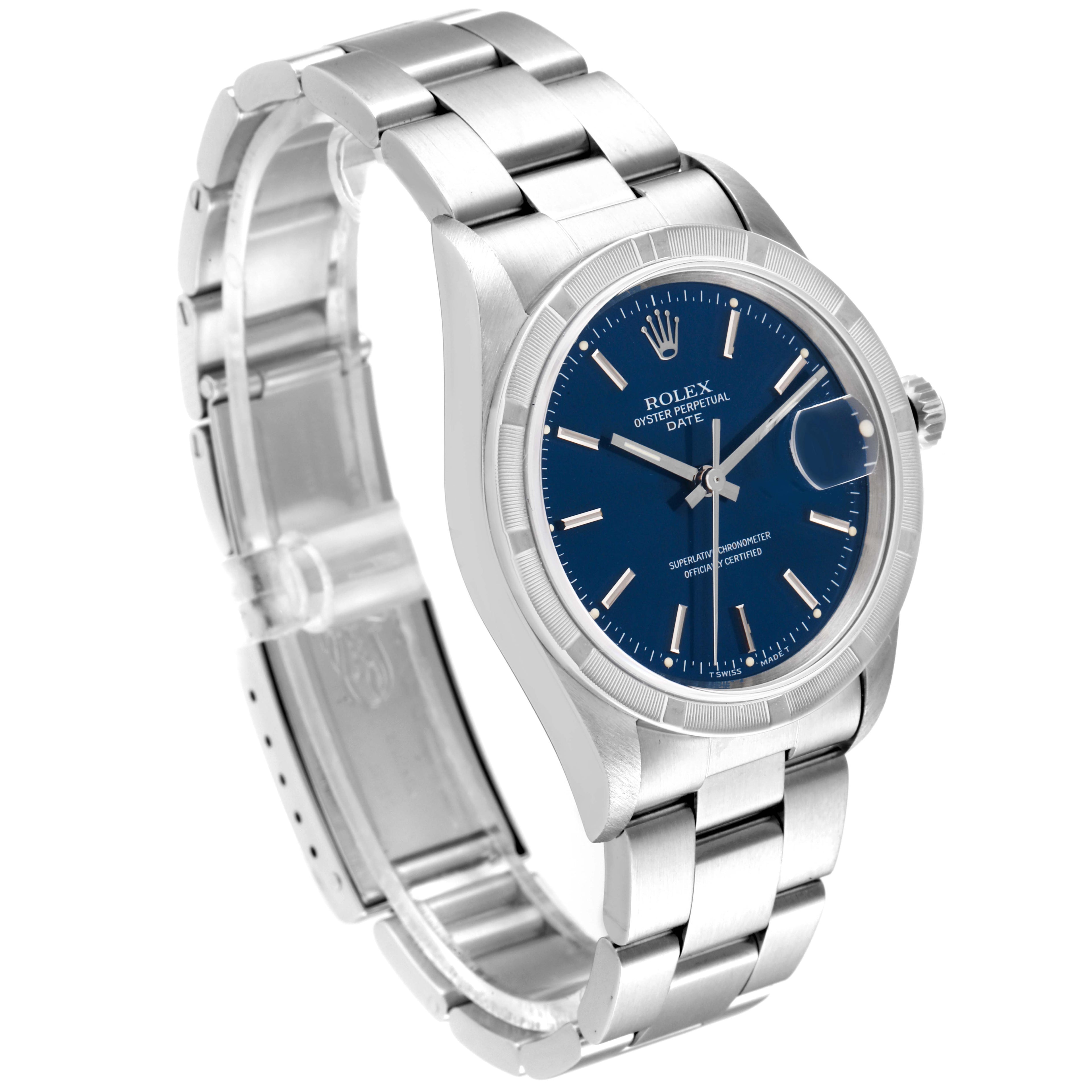 Rolex Date Blue Dial Oyster Bracelet Steel Mens Watch 15210