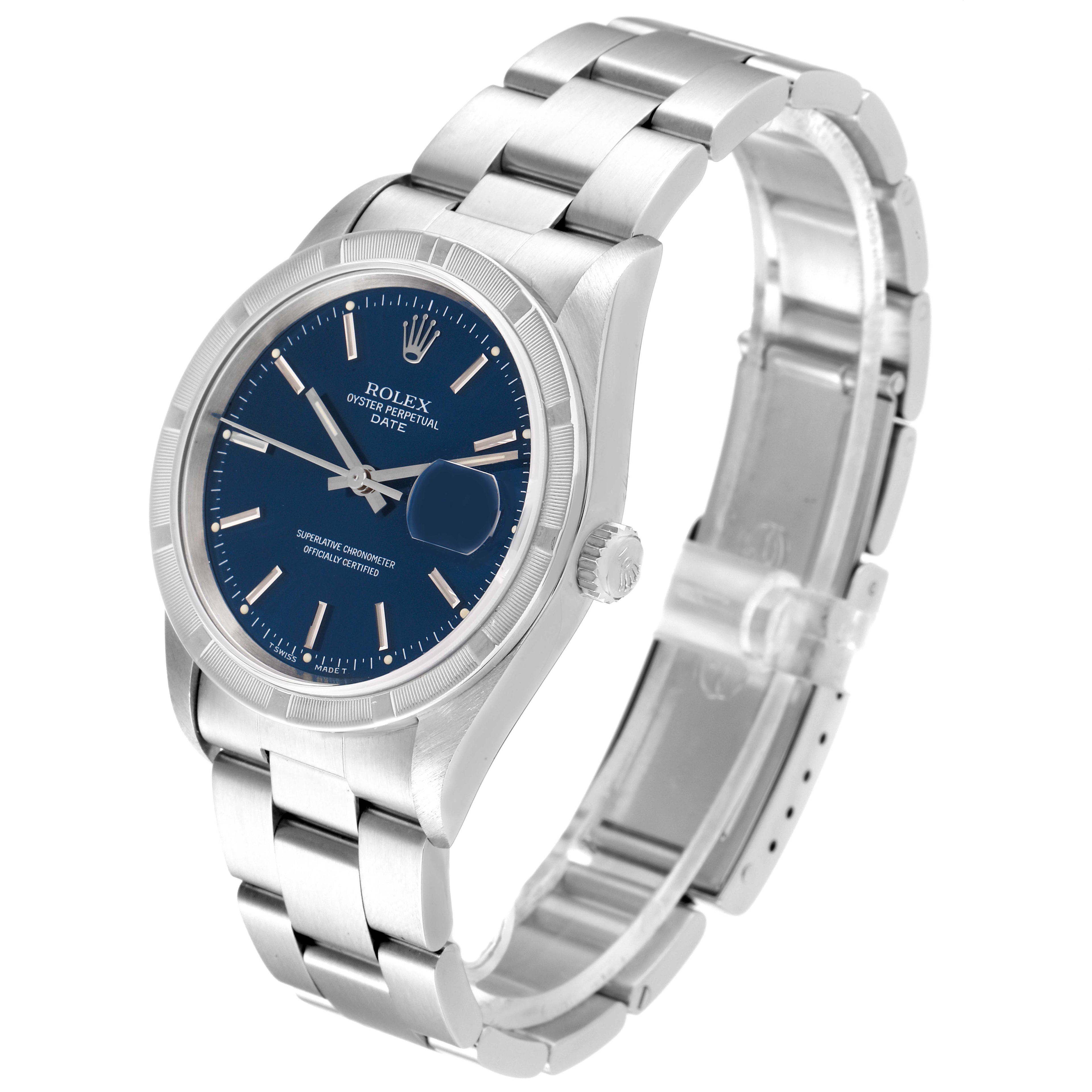 Rolex Date Blue Dial Oyster Bracelet Steel Mens Watch 15210