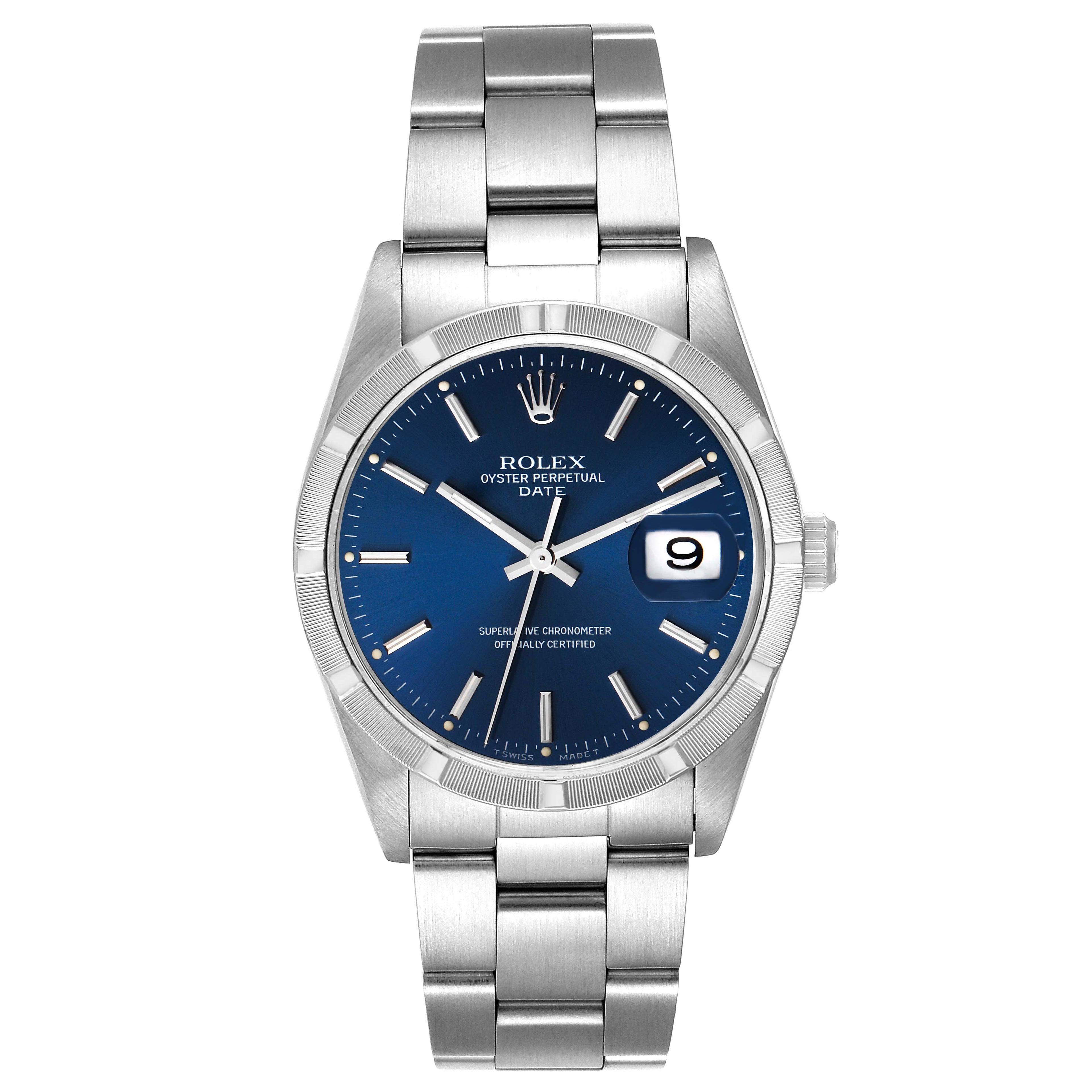 Rolex Date Blue Dial Oyster Bracelet Steel Mens Watch 15210