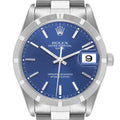 Rolex Date Blue Dial Oyster Bracelet Steel Mens Watch 15210 Box Papers