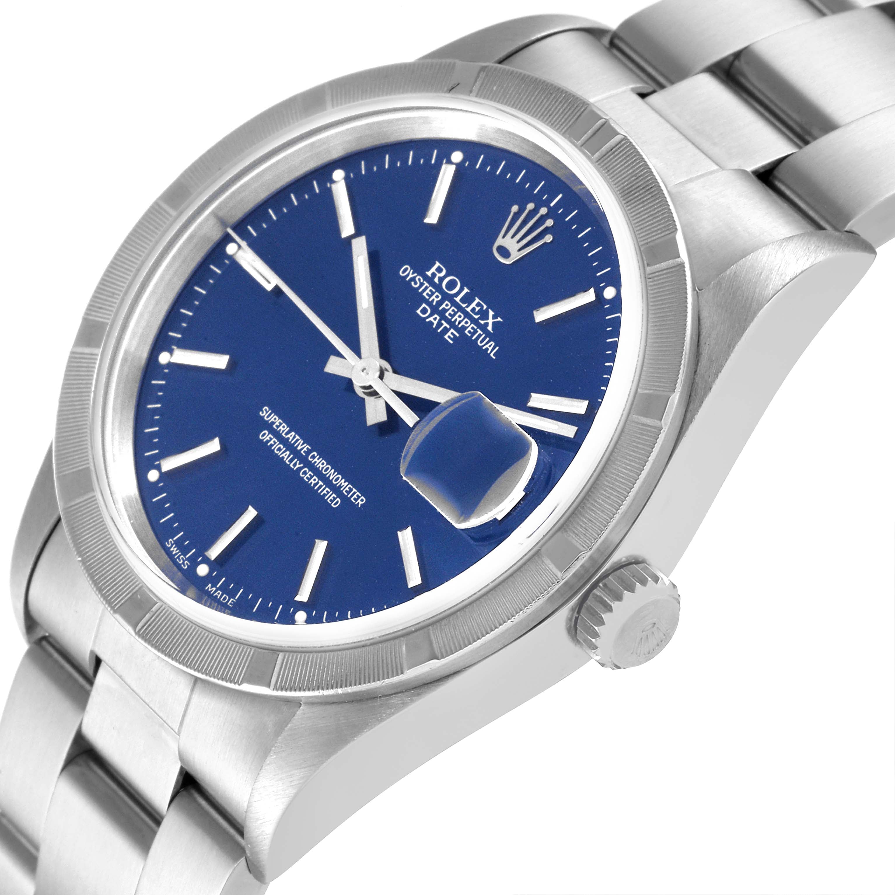 Rolex Date Blue Dial Oyster Bracelet Steel Mens Watch 15210 Box Papers