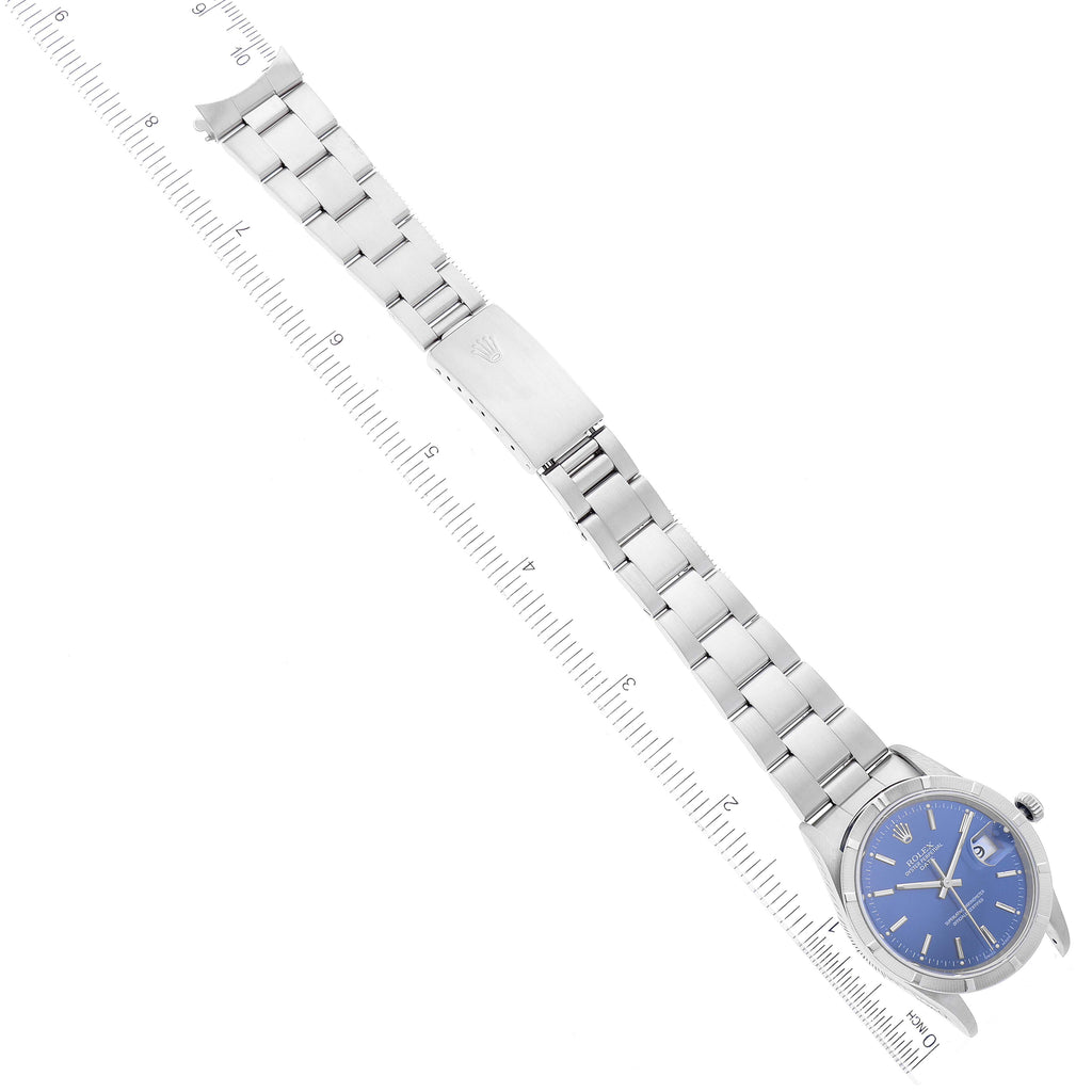 Rolex Date Blue Dial Oyster Bracelet Steel Mens Watch 15210 Box Papers