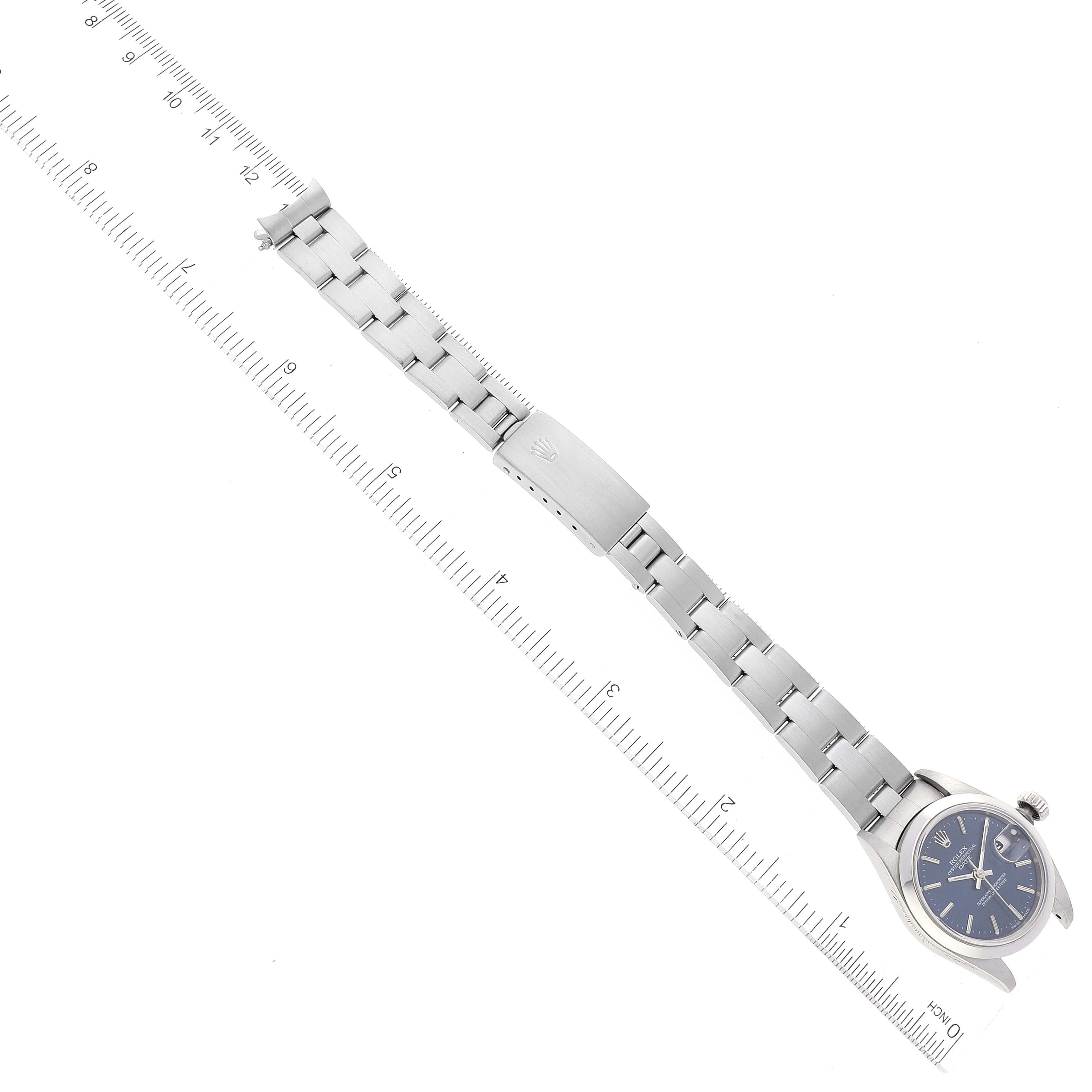 Rolex Date Blue Dial Smooth Bezel Oyster Bracelet Steel Ladies Watch 69160