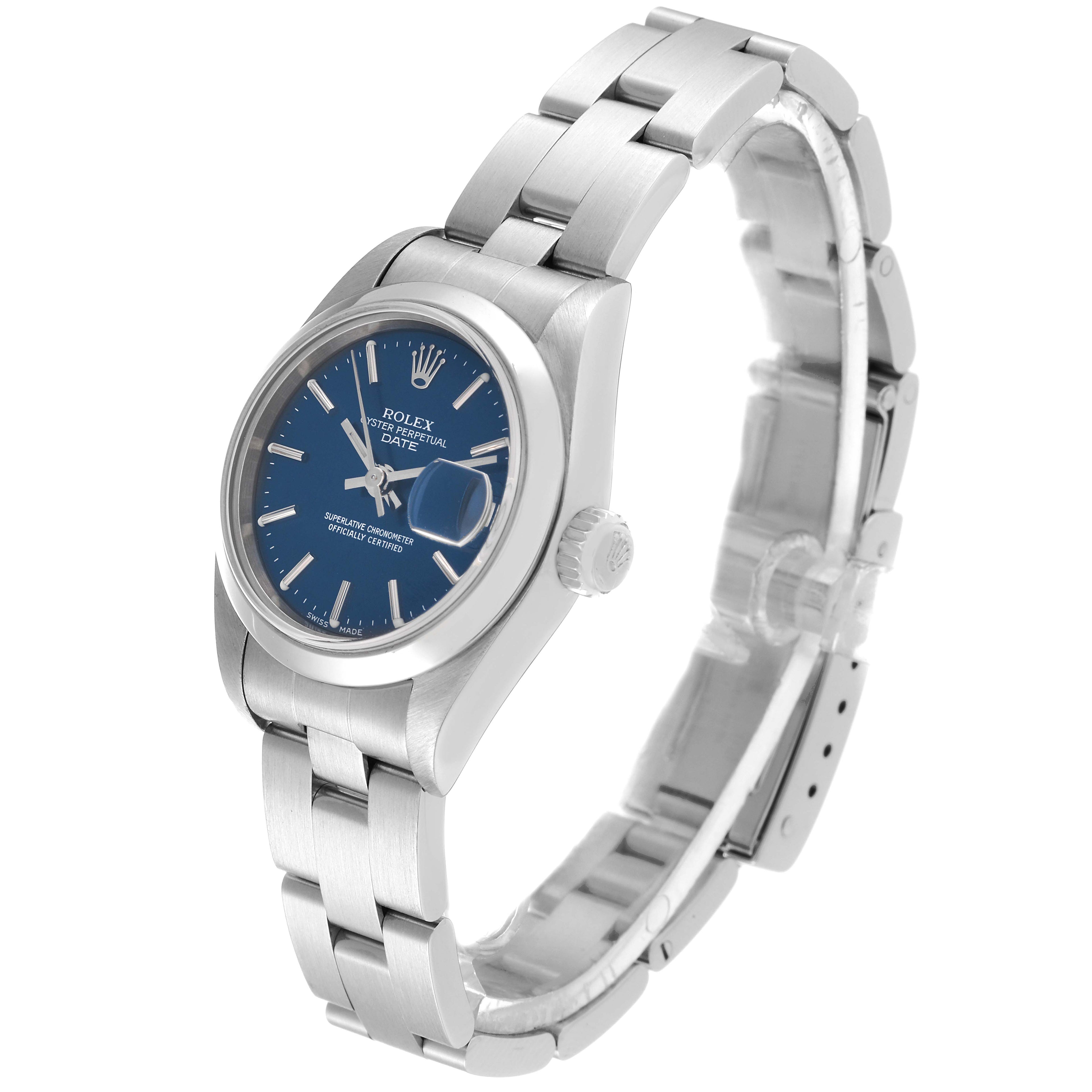 Rolex Date Blue Dial Smooth Bezel Oyster Bracelet Steel Ladies Watch 69160