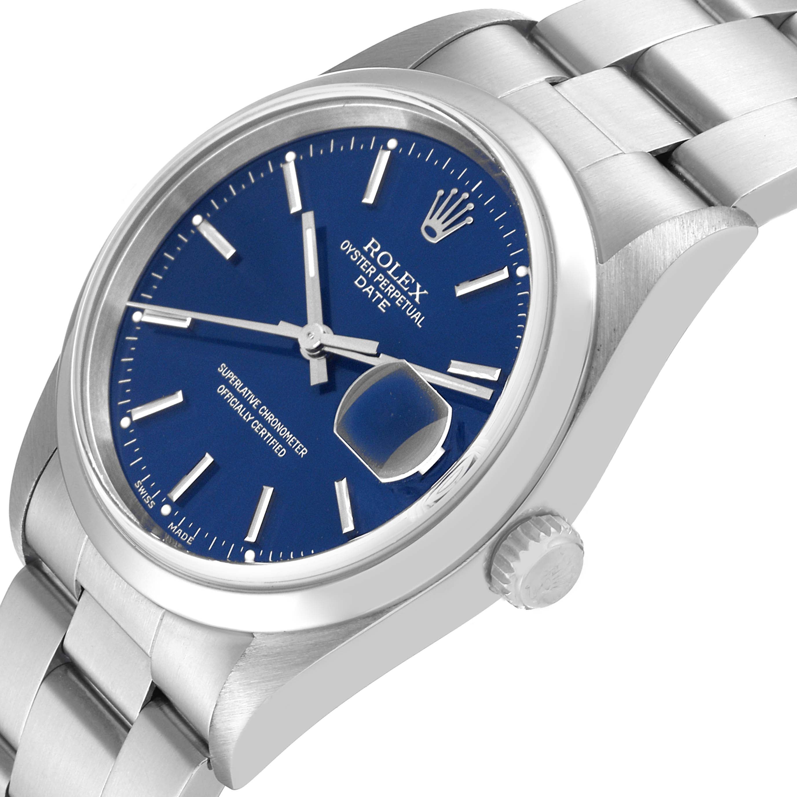 Rolex Date Blue Dial Smooth Bezel Steel Mens Watch 15200 Box Service Card