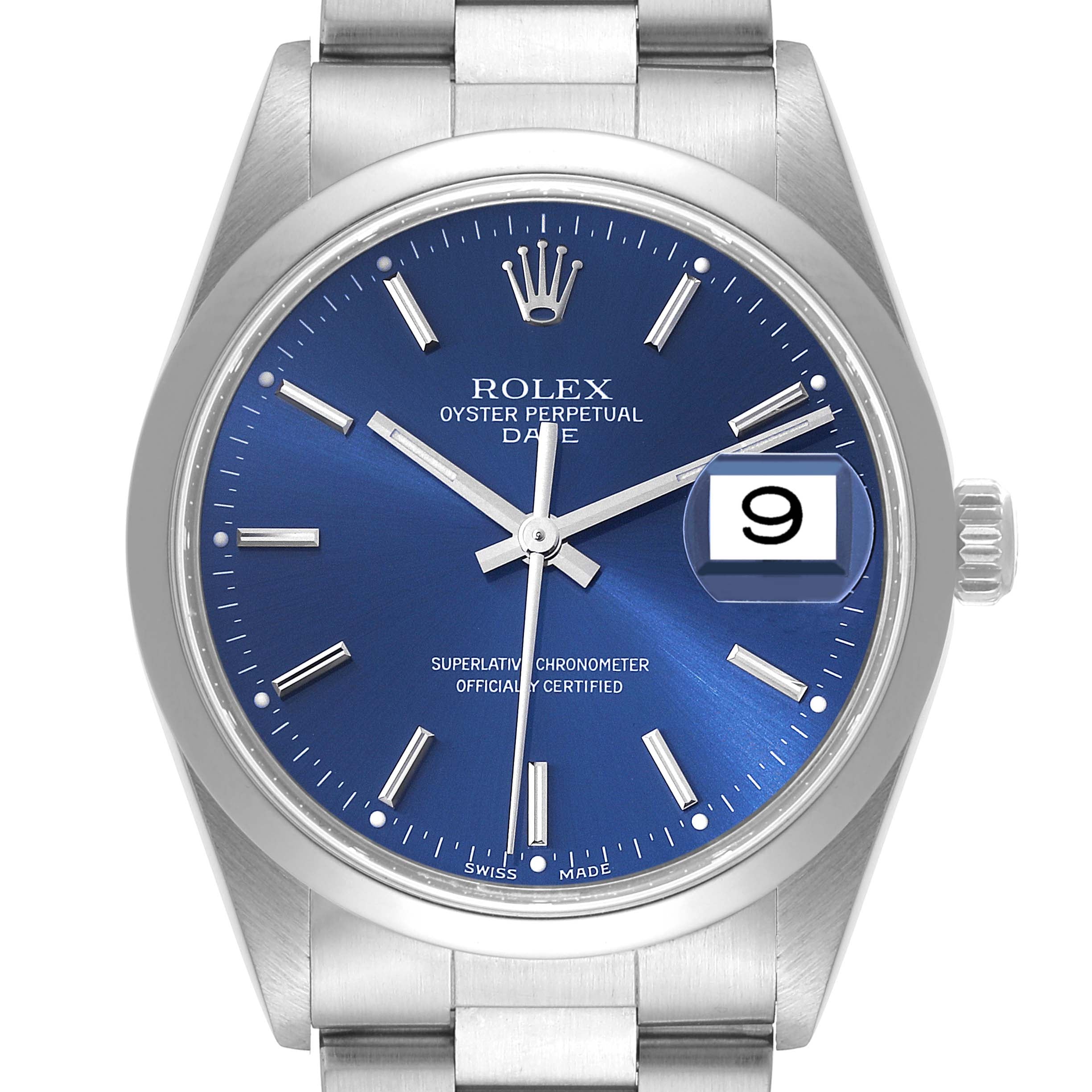 Rolex Date Blue Dial Smooth Bezel Steel Mens Watch 15200 Box Service Card