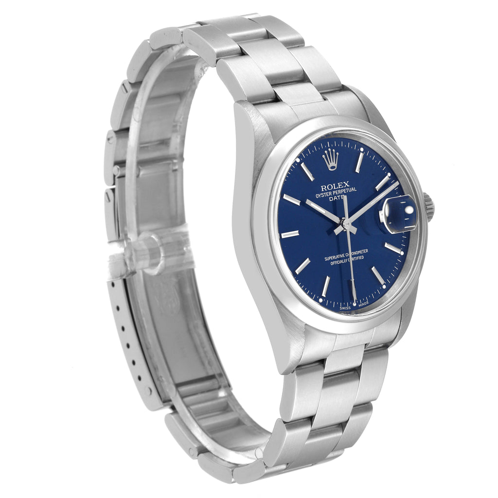 Rolex Date Blue Dial Smooth Bezel Steel Mens Watch 15200 Box Service Card
