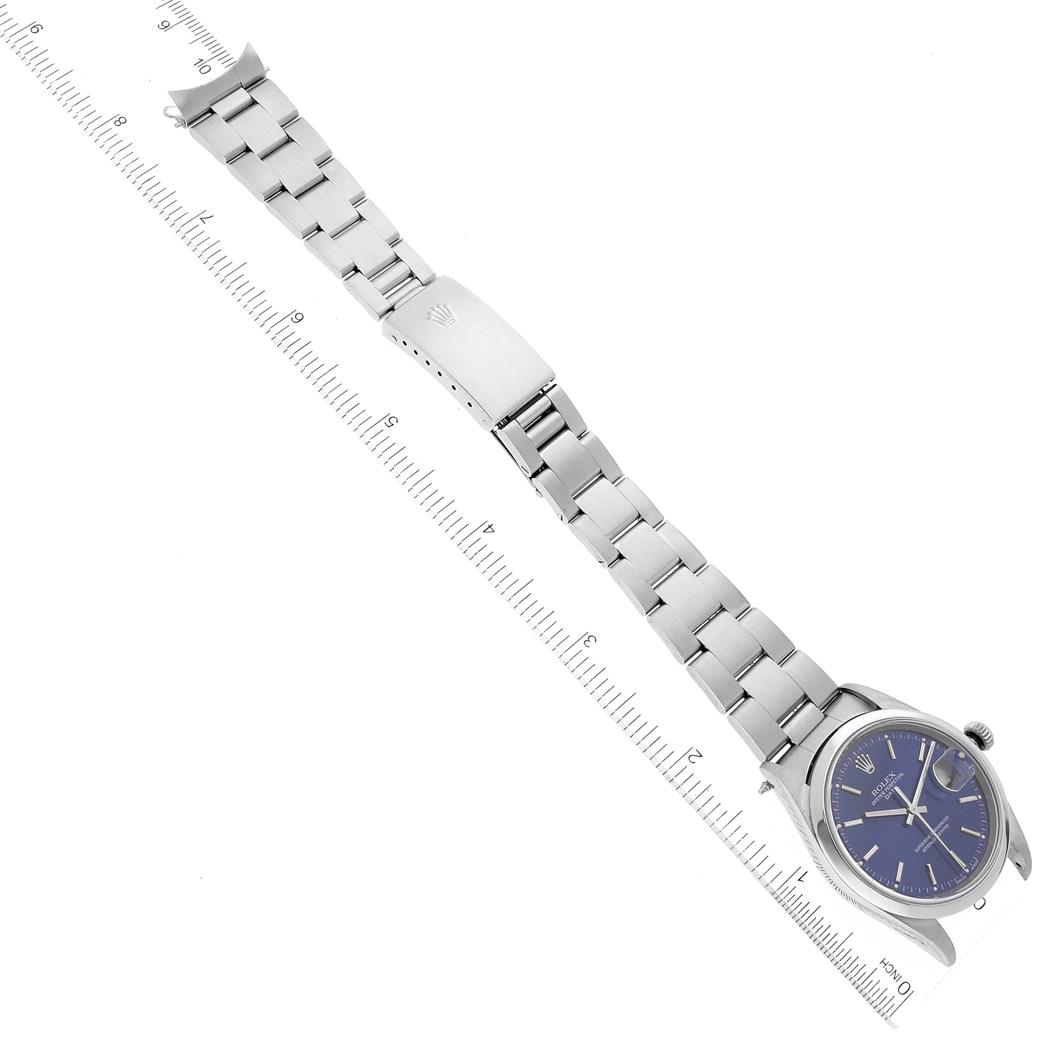 Rolex Date Blue Dial Smooth Bezel Steel Mens Watch 15200 Box Service Card