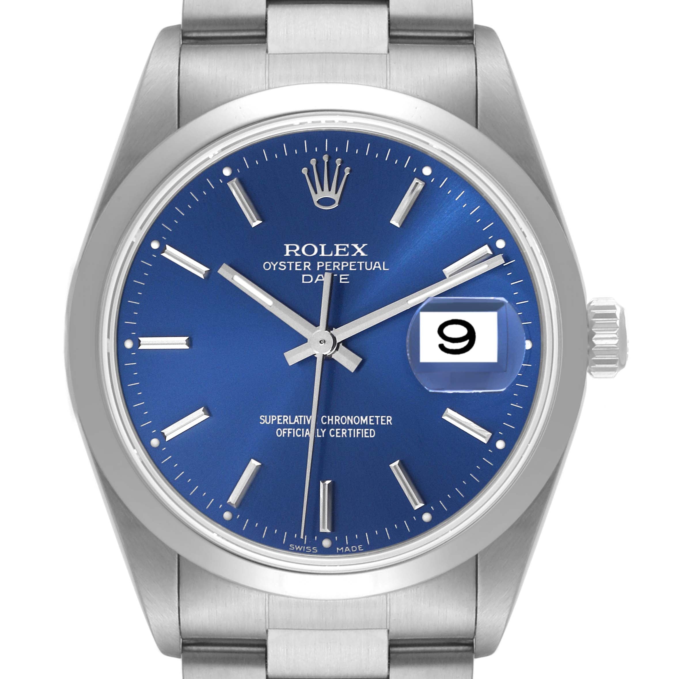 Rolex Date Blue Dial Smooth Bezel Steel Mens Watch 15200 Papers