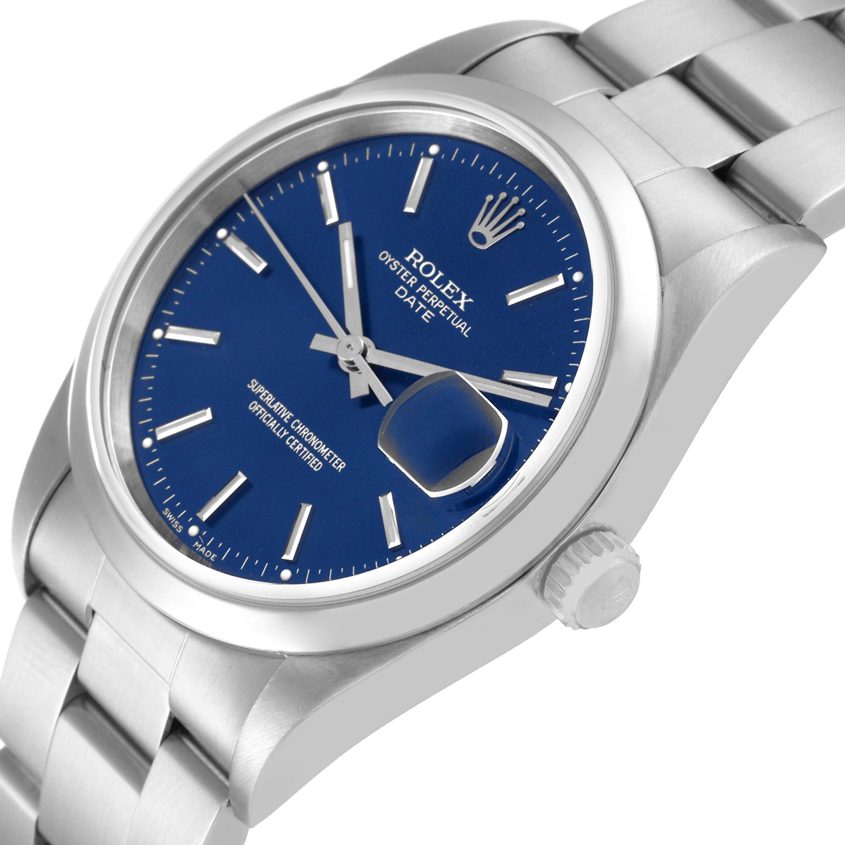 Rolex Date Blue Dial Smooth Bezel Steel Mens Watch 15200 Papers