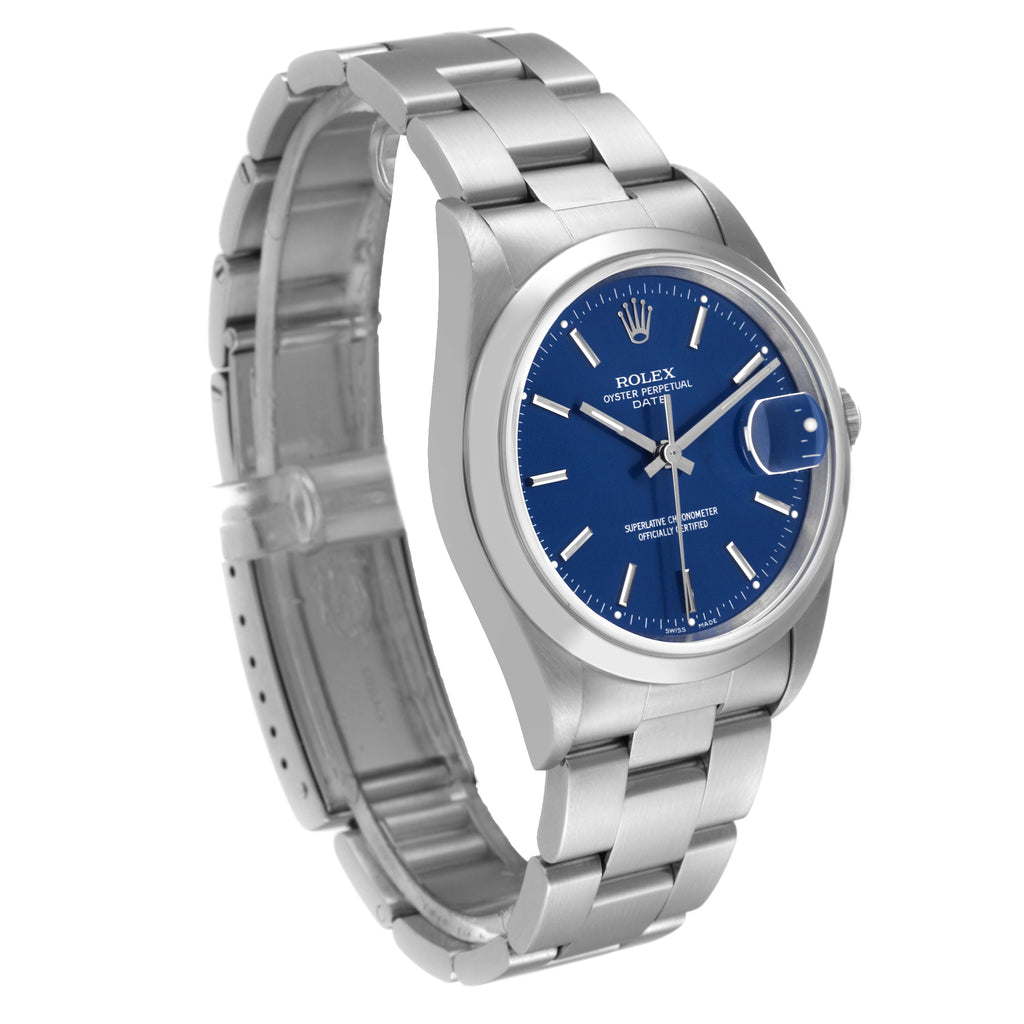Rolex Date Blue Dial Smooth Bezel Steel Mens Watch 15200 Papers