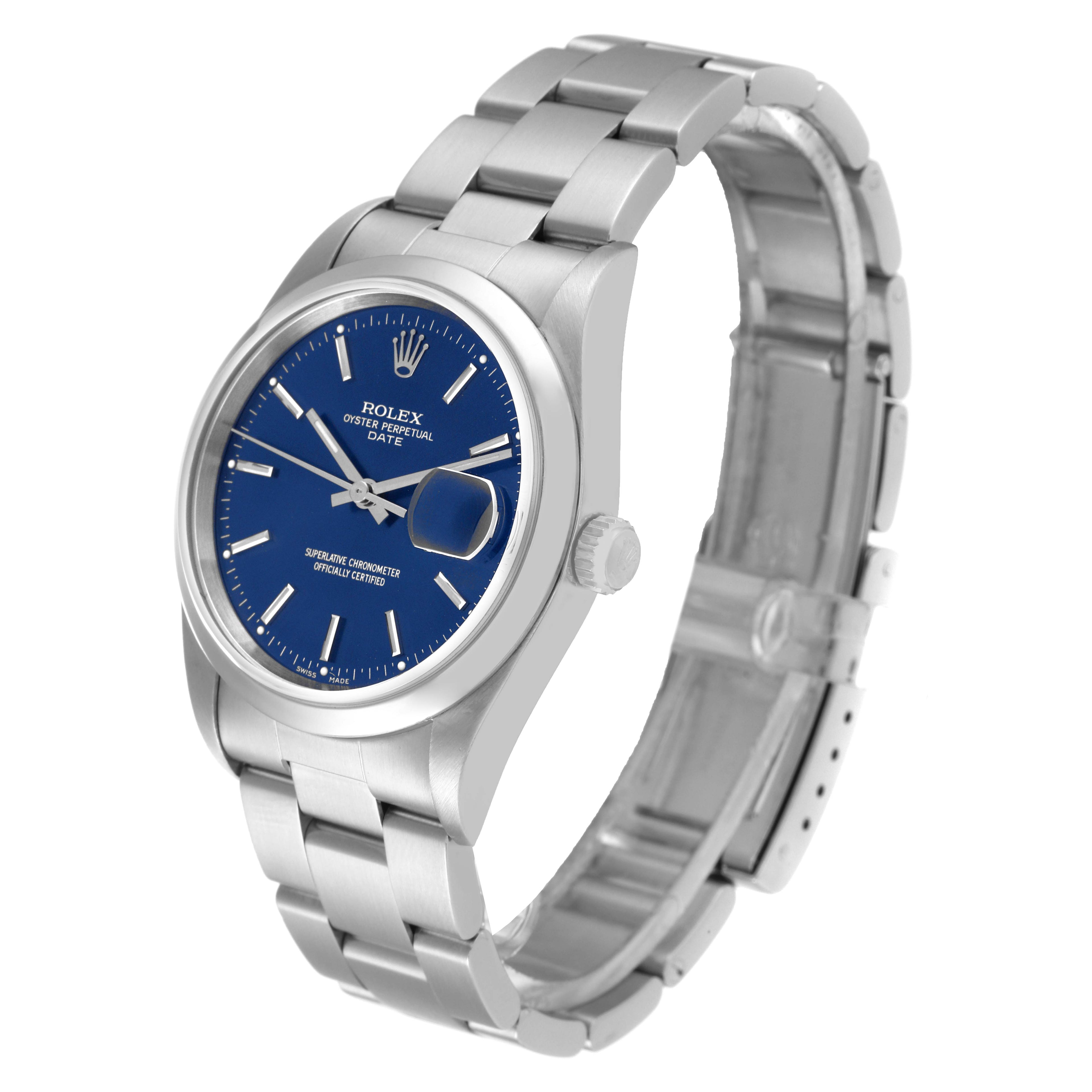 Rolex Date Blue Dial Smooth Bezel Steel Mens Watch 15200 Papers