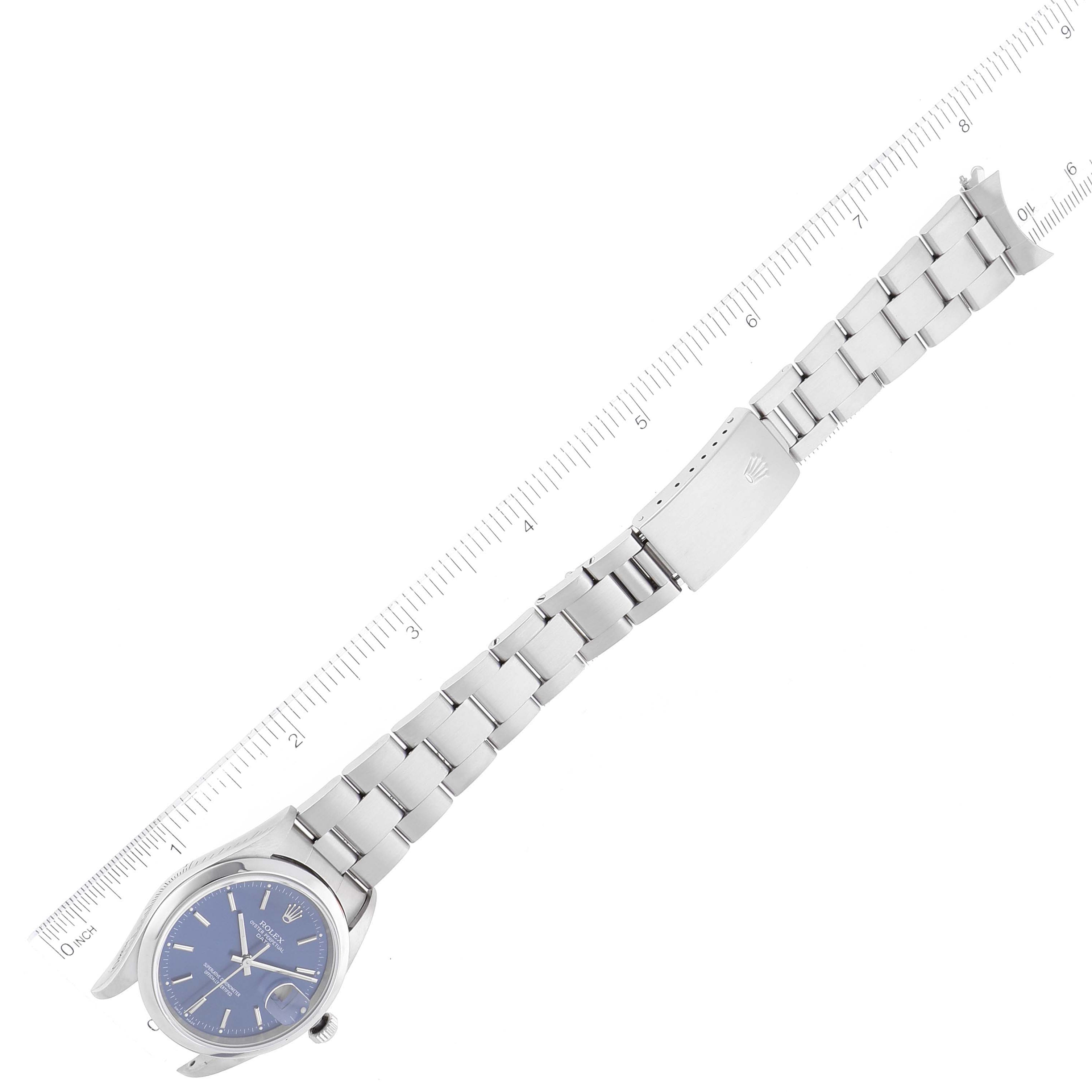 Rolex Date Blue Dial Smooth Bezel Steel Mens Watch 15200 Papers