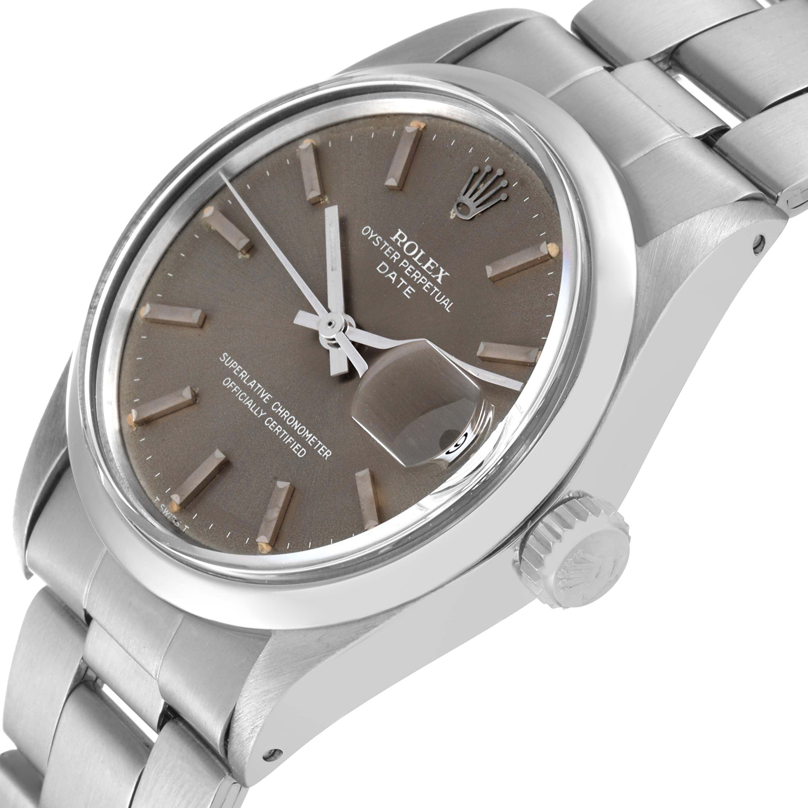 Rolex Date Grey Ghost Dial Smooth Bezel Steel Vintage Mens Watch 1500