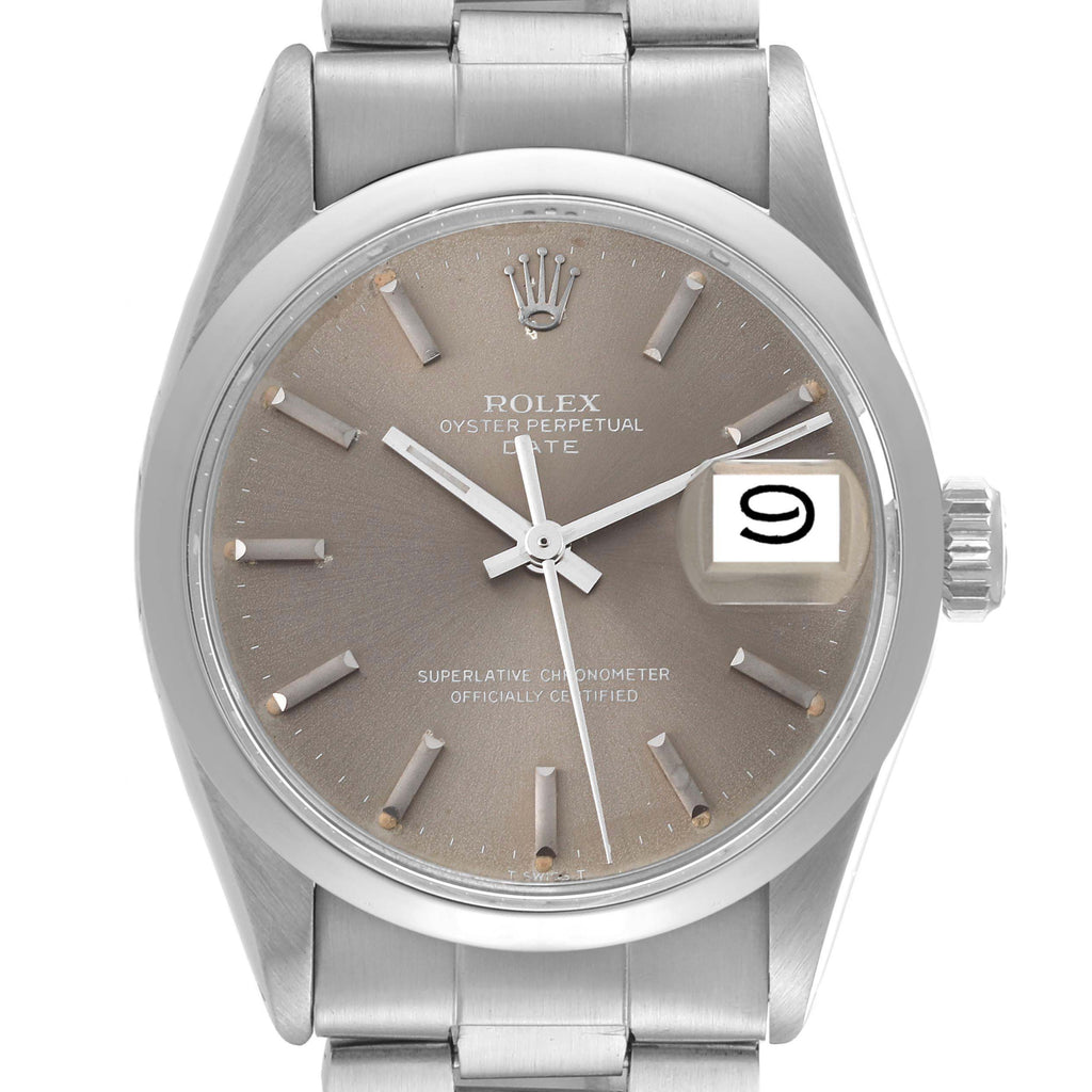 Rolex Date Grey Ghost Dial Smooth Bezel Steel Vintage Mens Watch 1500