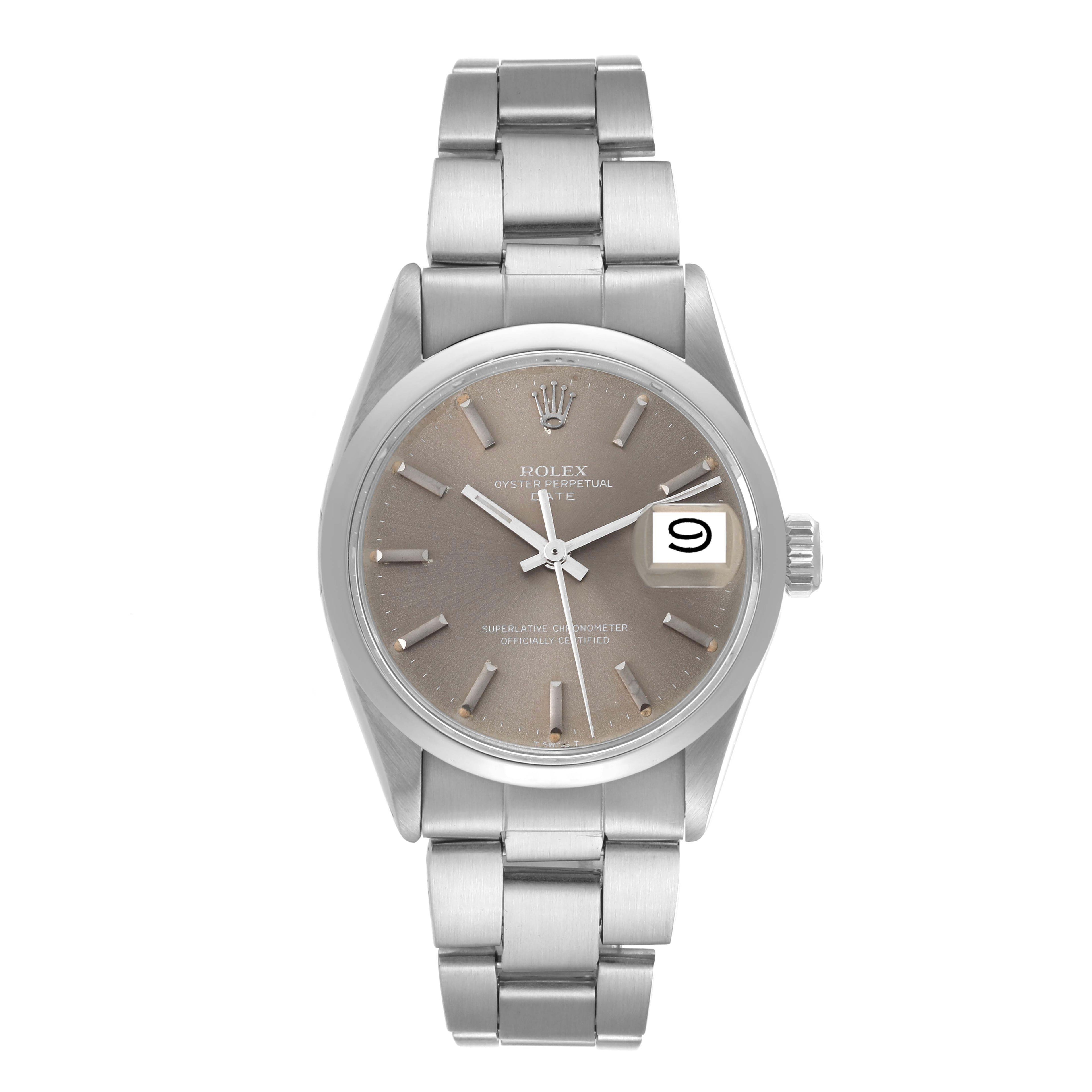 Rolex Date Grey Ghost Dial Smooth Bezel Steel Vintage Mens Watch 1500
