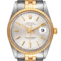 Rolex Date Mens Steel 18k Yellow Gold Silver Dial Watch 15223 NOS Box Papers
