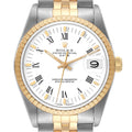 Rolex Date Mens Steel Yellow Gold Engine Turned Bezel Mens Watch 15223