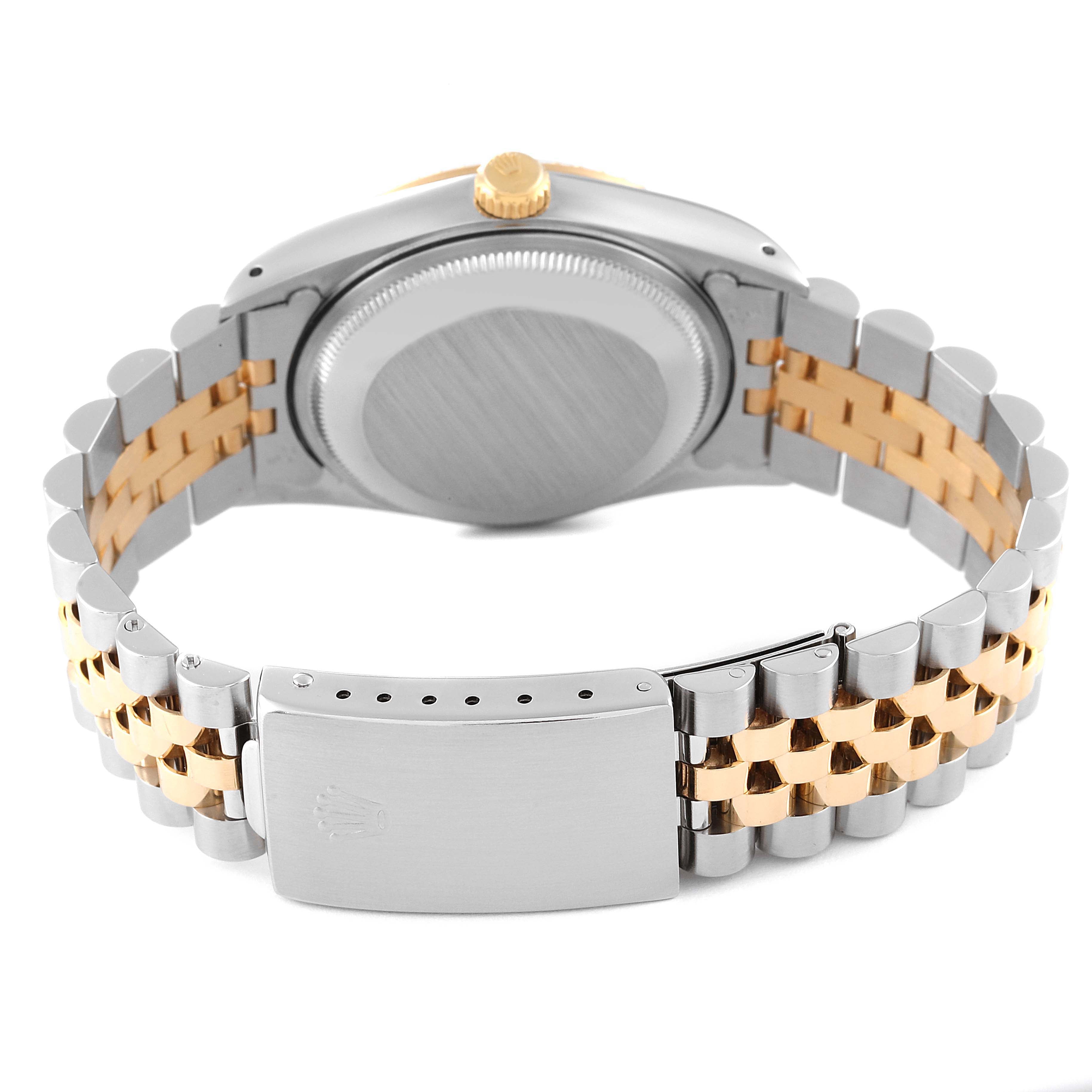 Rolex Date Mens Steel Yellow Gold Engine Turned Bezel Mens Watch 15223