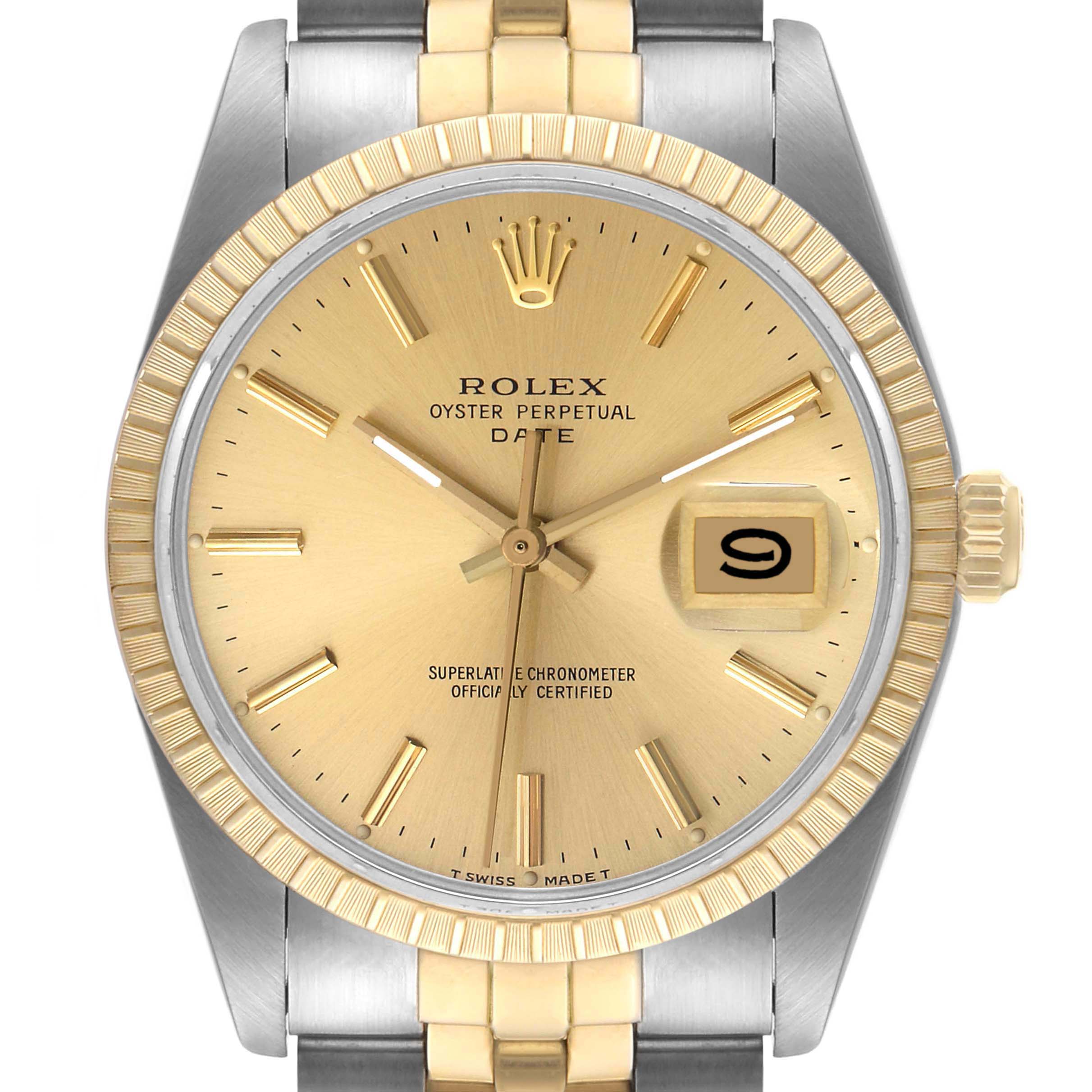 Rolex Date Mens Steel Yellow Gold Jubilee Bracelet Mens Watch 15053 Box Papers