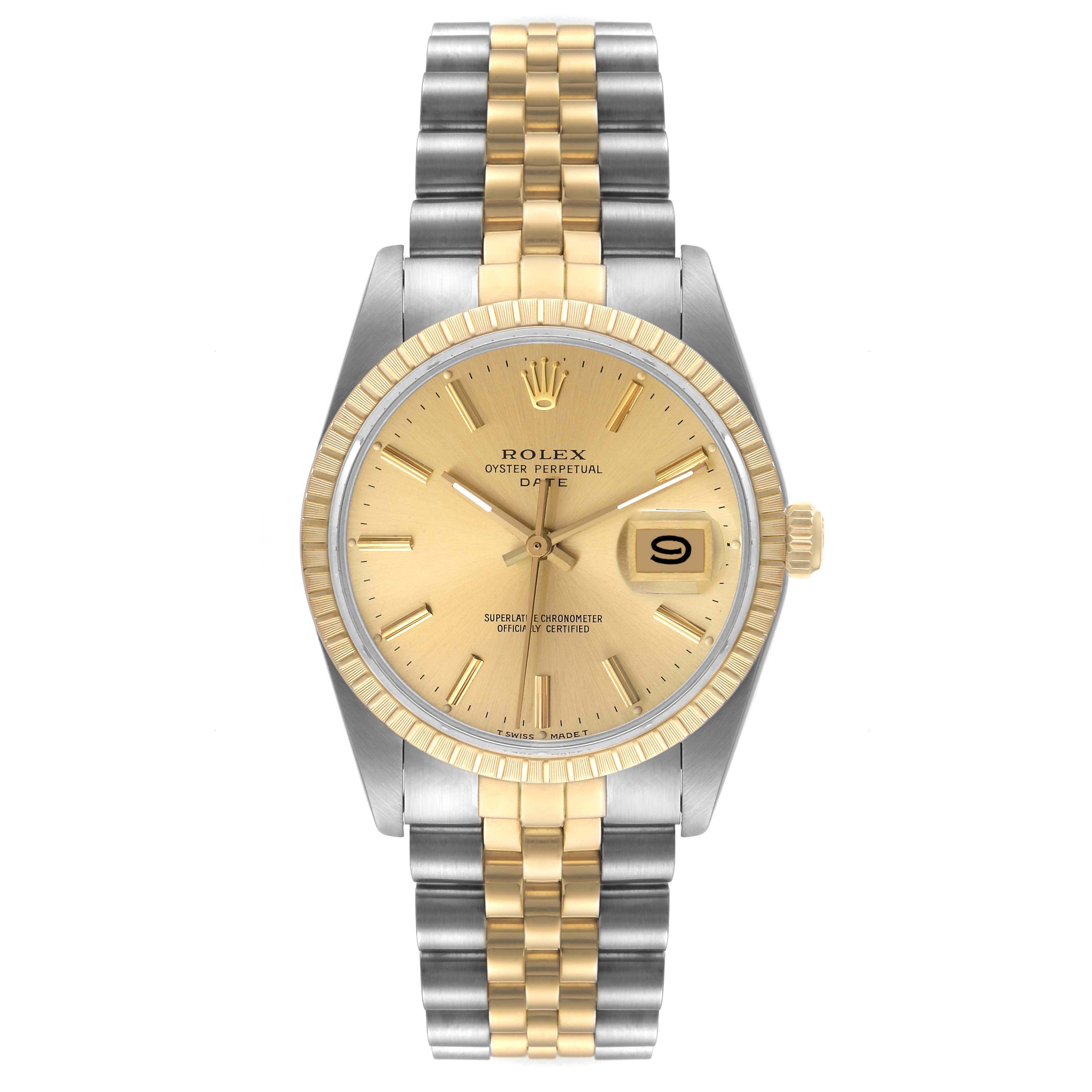 Rolex Date Mens Steel Yellow Gold Jubilee Bracelet Mens Watch 15053 Box Papers