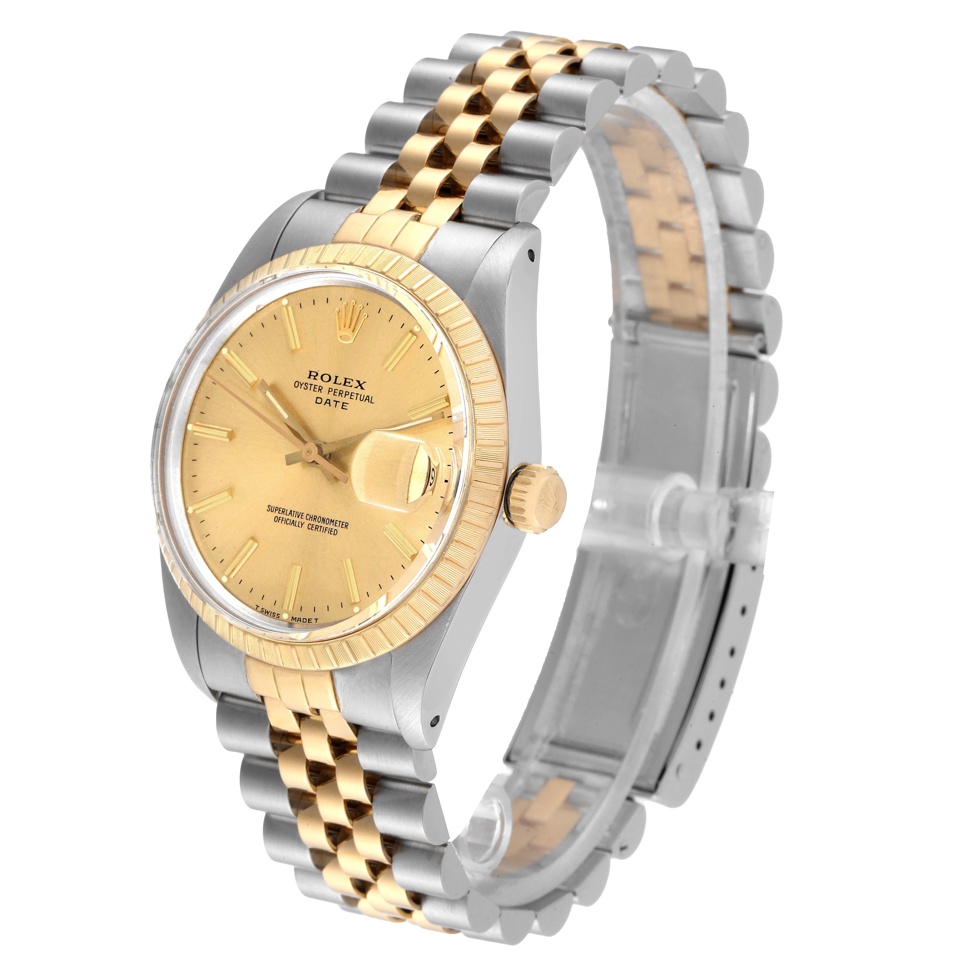 Rolex Date Mens Steel Yellow Gold Jubilee Bracelet Mens Watch 15053 Box Papers