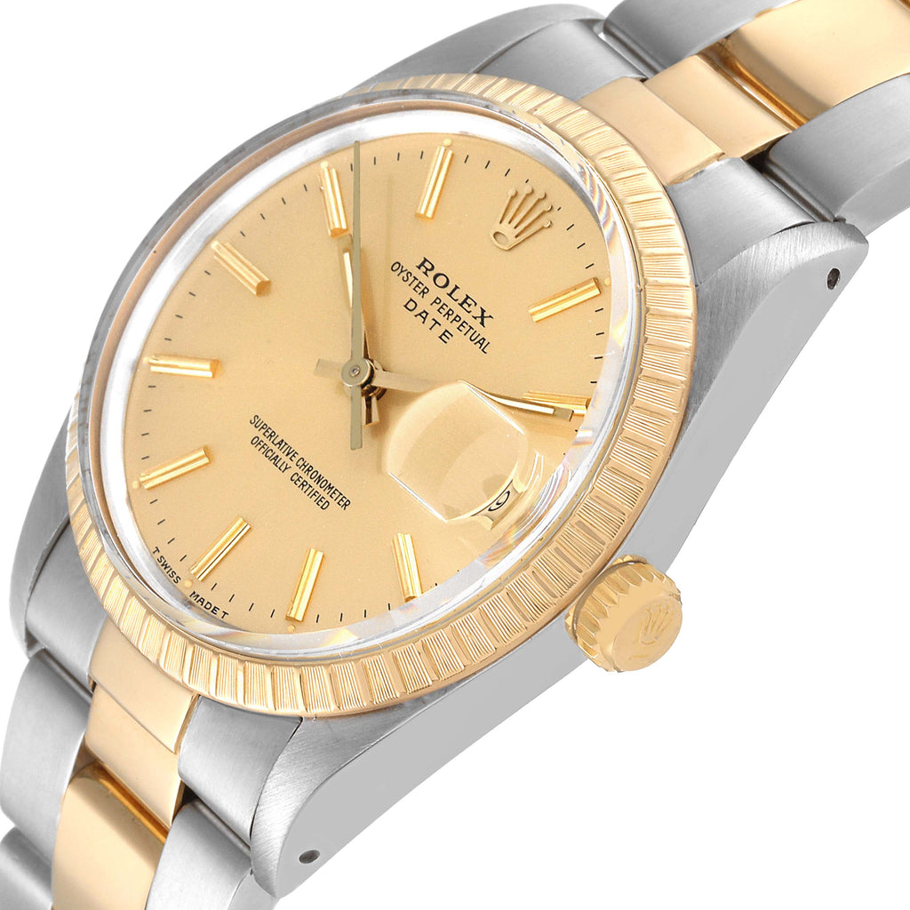 Rolex Date Mens Steel Yellow Gold Oyster Bracelet Mens Watch 15053