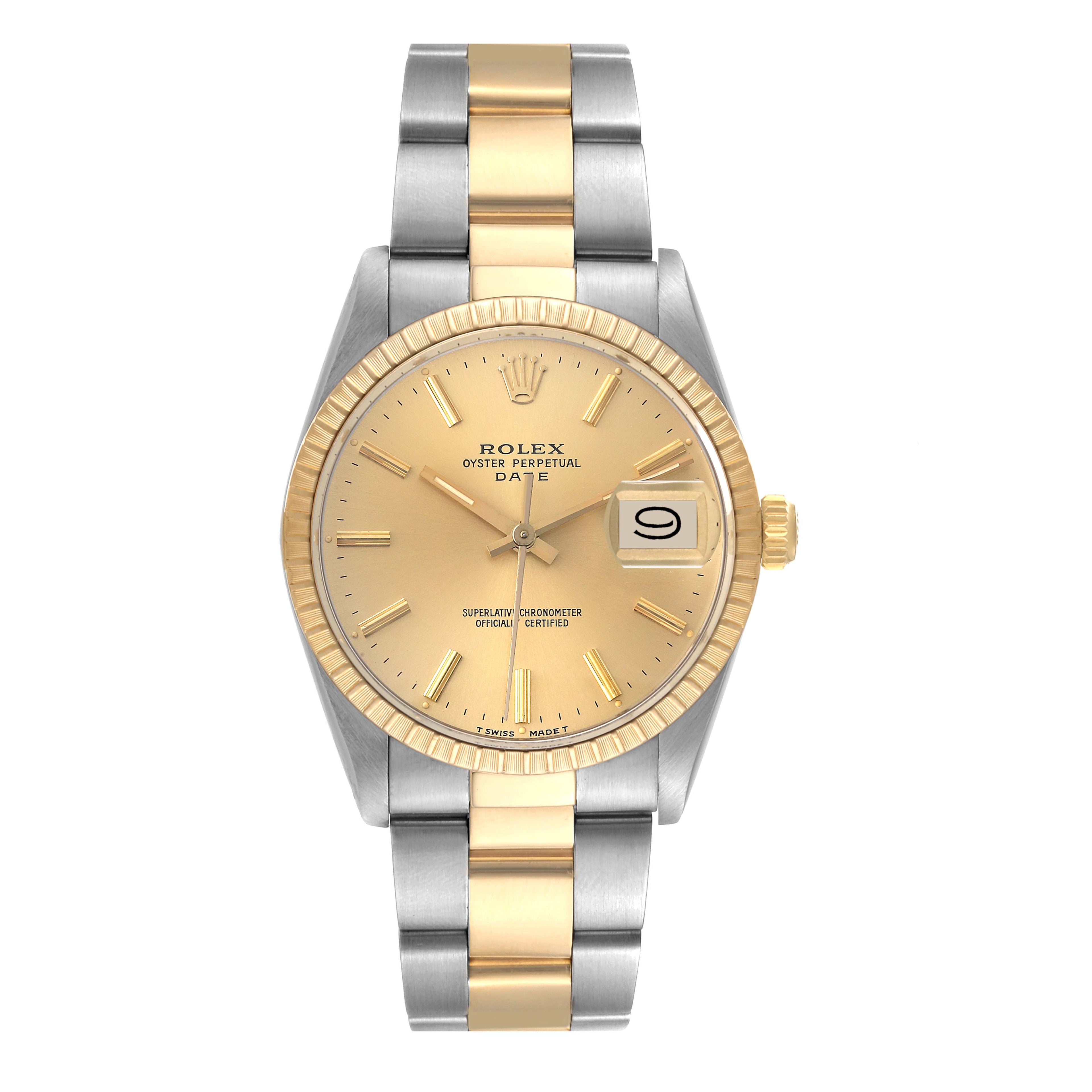 Rolex Date Mens Steel Yellow Gold Oyster Bracelet Mens Watch 15053