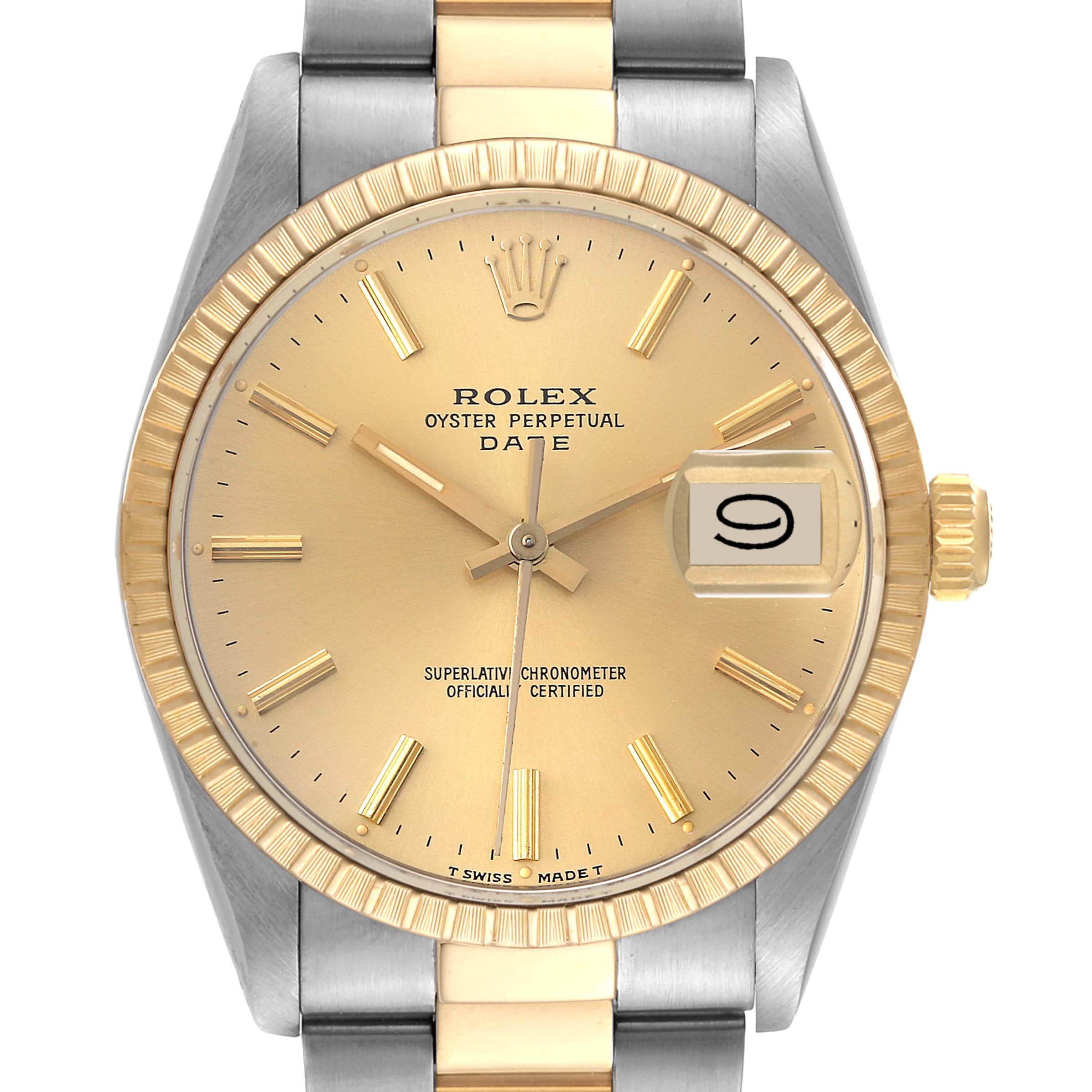 Rolex Date Mens Steel Yellow Gold Oyster Bracelet Mens Watch 15053