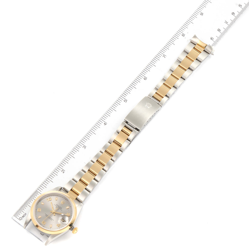 Rolex Date Steel Yellow Gold Slate Dial Mens Watch 15203 Box Papers