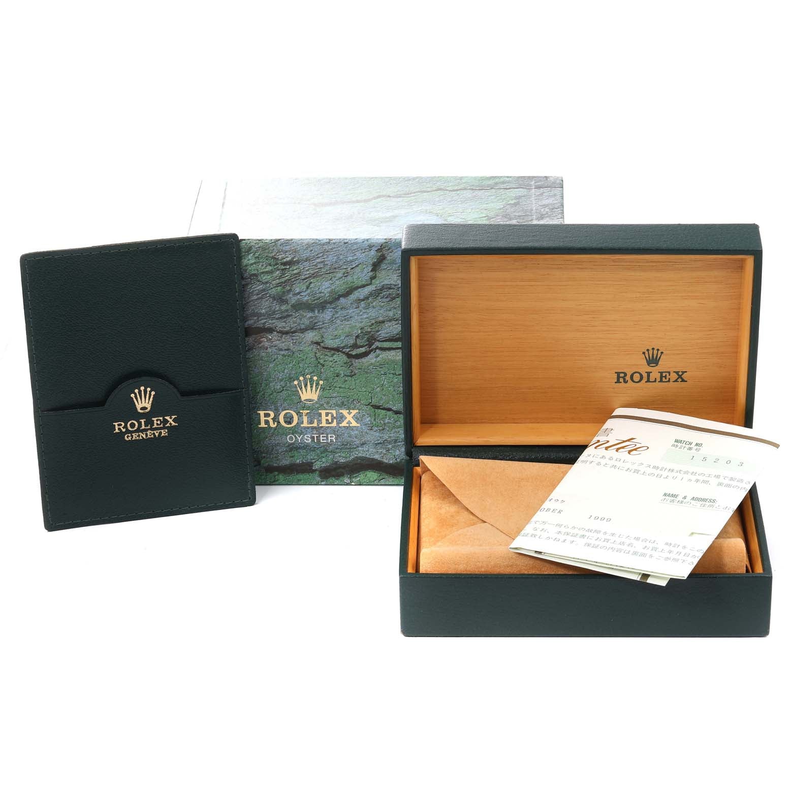 Rolex Date Steel Yellow Gold Slate Dial Mens Watch 15203 Box Papers
