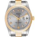 Rolex Date Steel Yellow Gold Slate Dial Mens Watch 15203 Box Papers