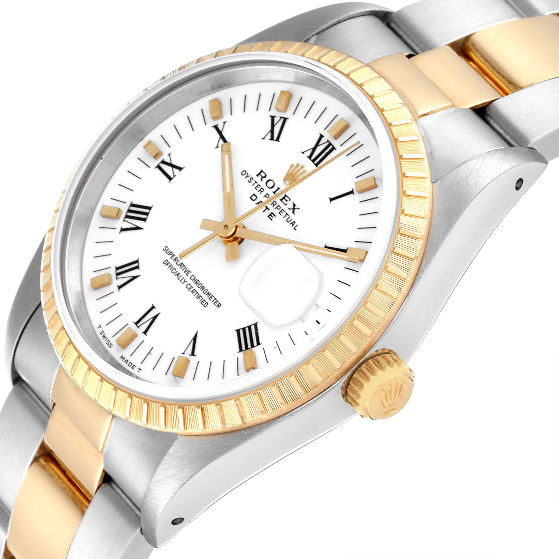 Rolex Date Mens Steel Yellow Gold White Dial Mens Watch 15223