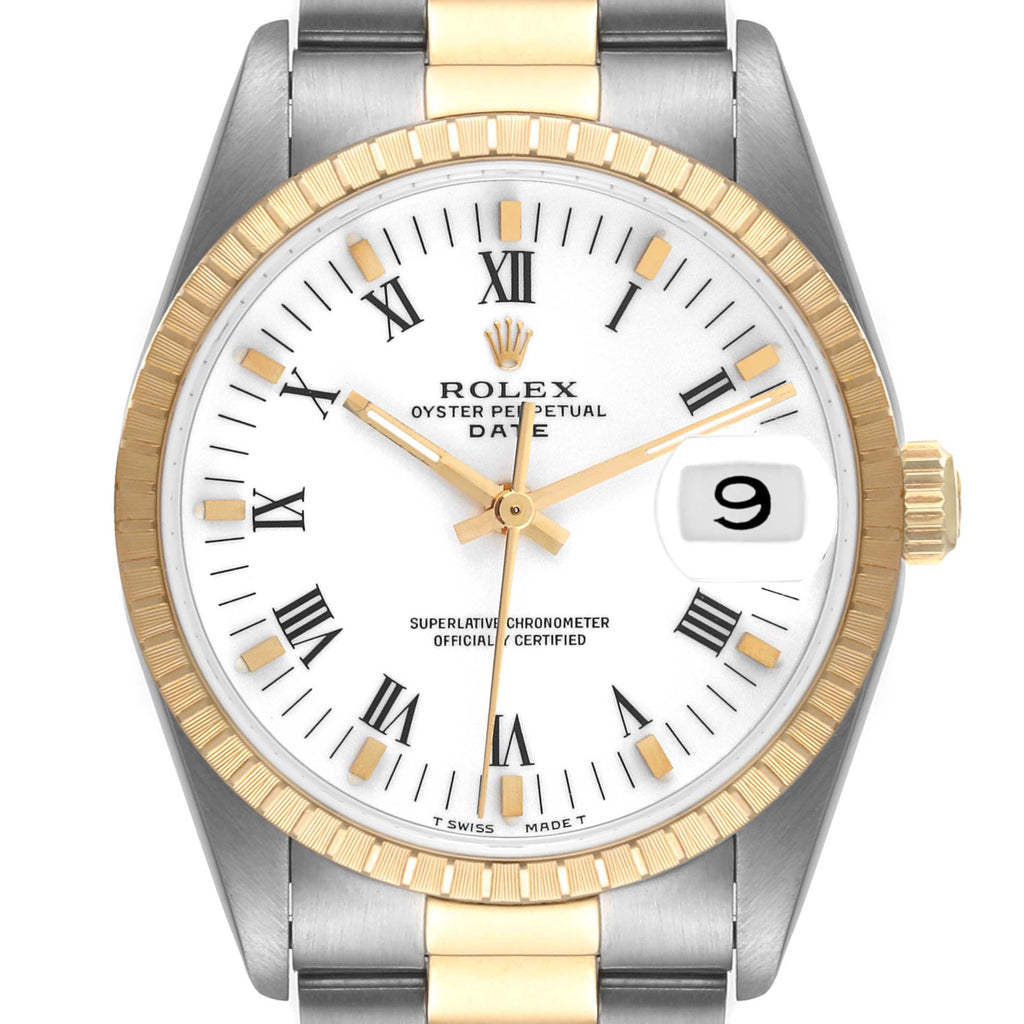 Rolex Date Mens Steel Yellow Gold White Dial Mens Watch 15223