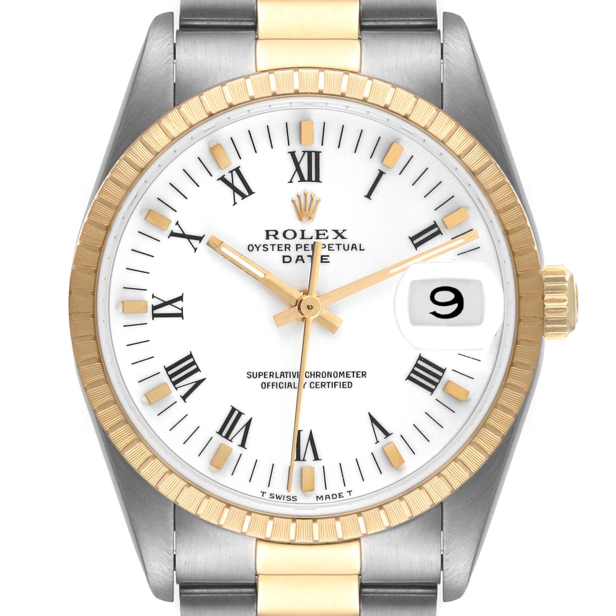 Rolex Date Mens Steel Yellow Gold White Dial Mens Watch 15223