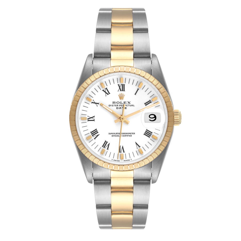 Rolex Date Mens Steel Yellow Gold White Dial Mens Watch 15223
