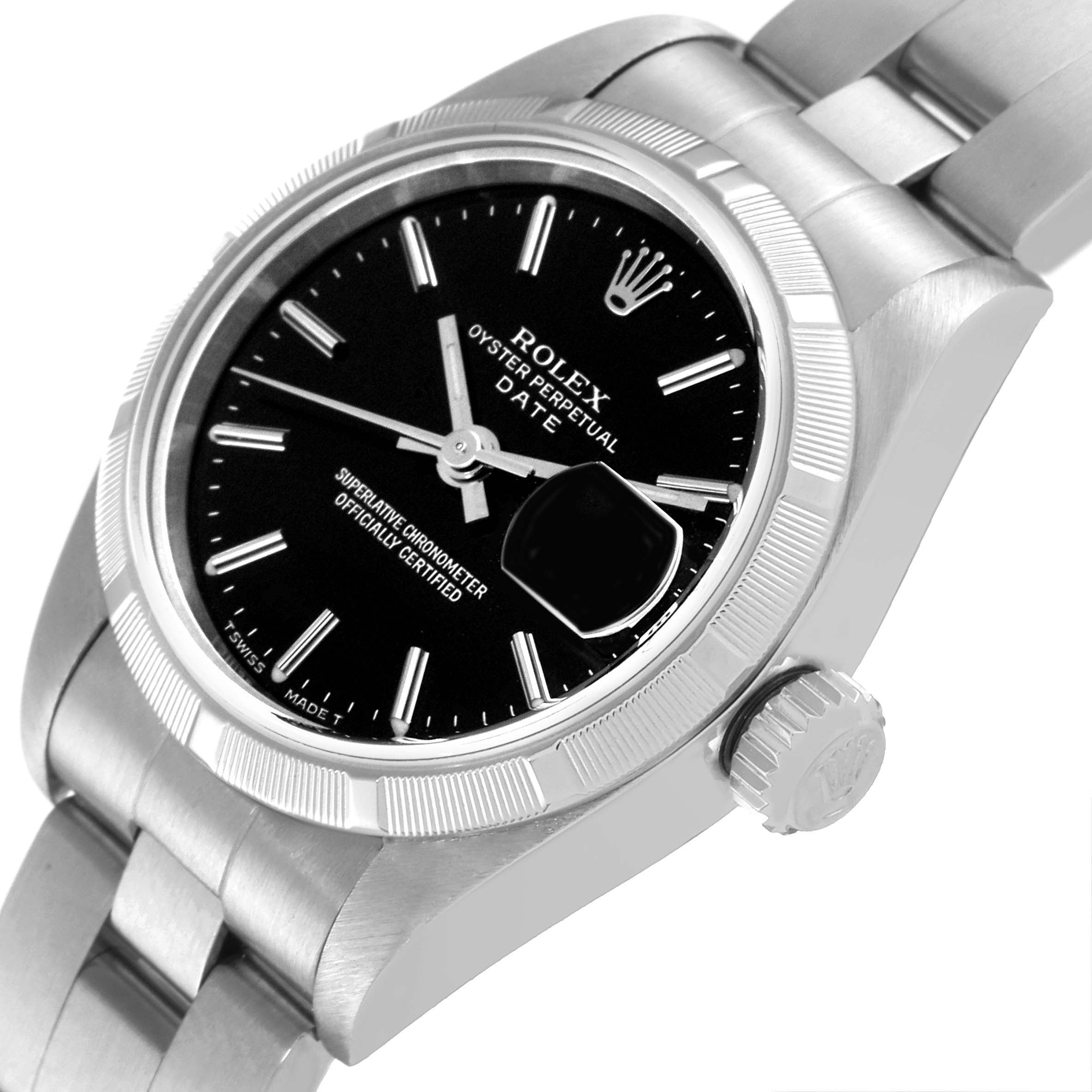 Rolex Date Oyster Bracelet Black Dial Steel Ladies Watch 69190