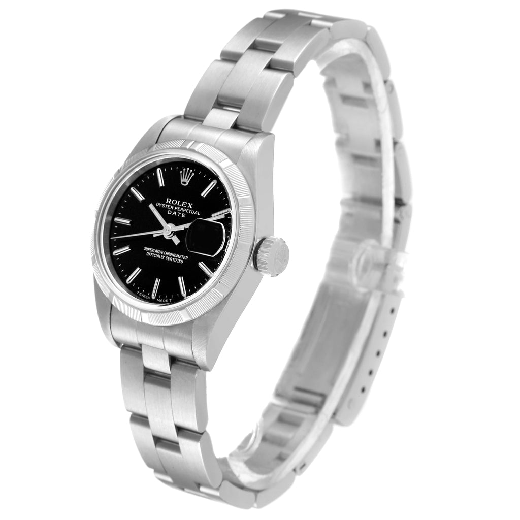 Rolex Date Oyster Bracelet Black Dial Steel Ladies Watch 69190