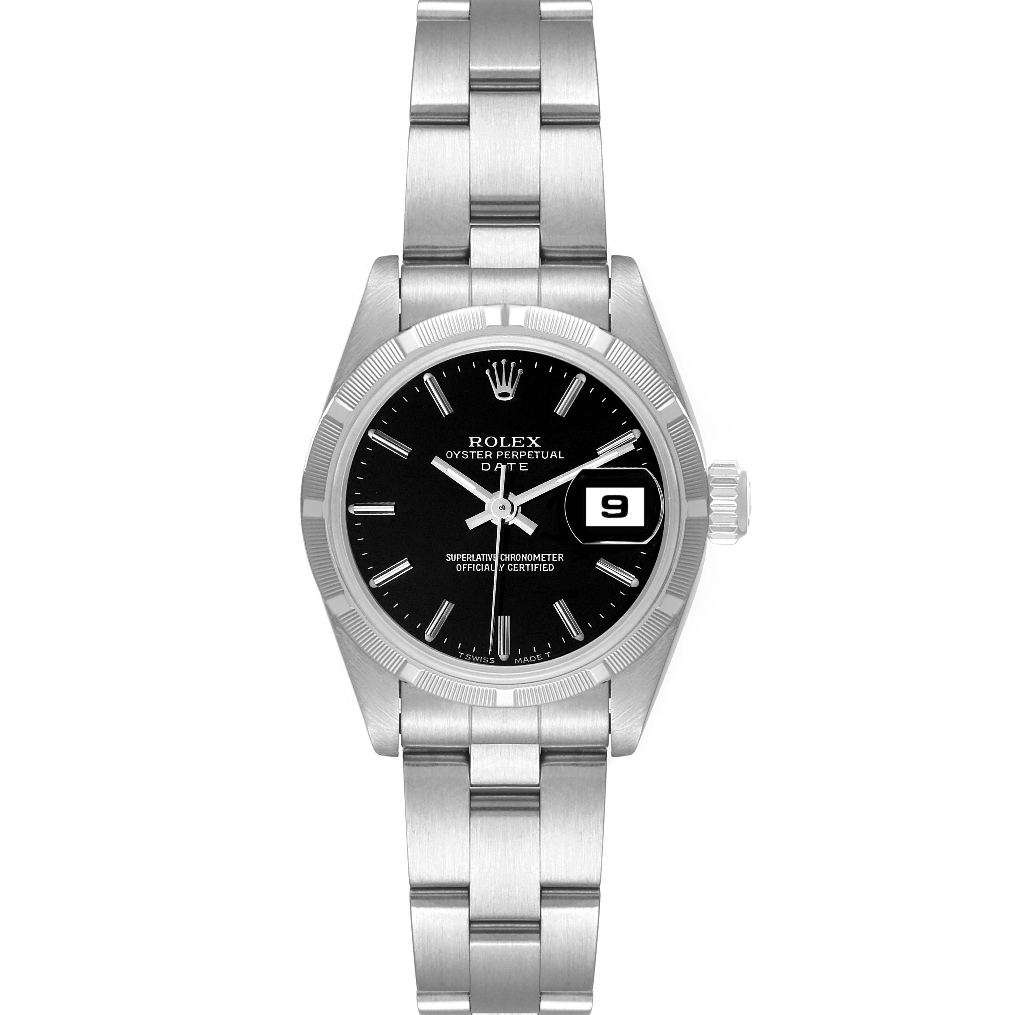Rolex Date Oyster Bracelet Black Dial Steel Ladies Watch 69190