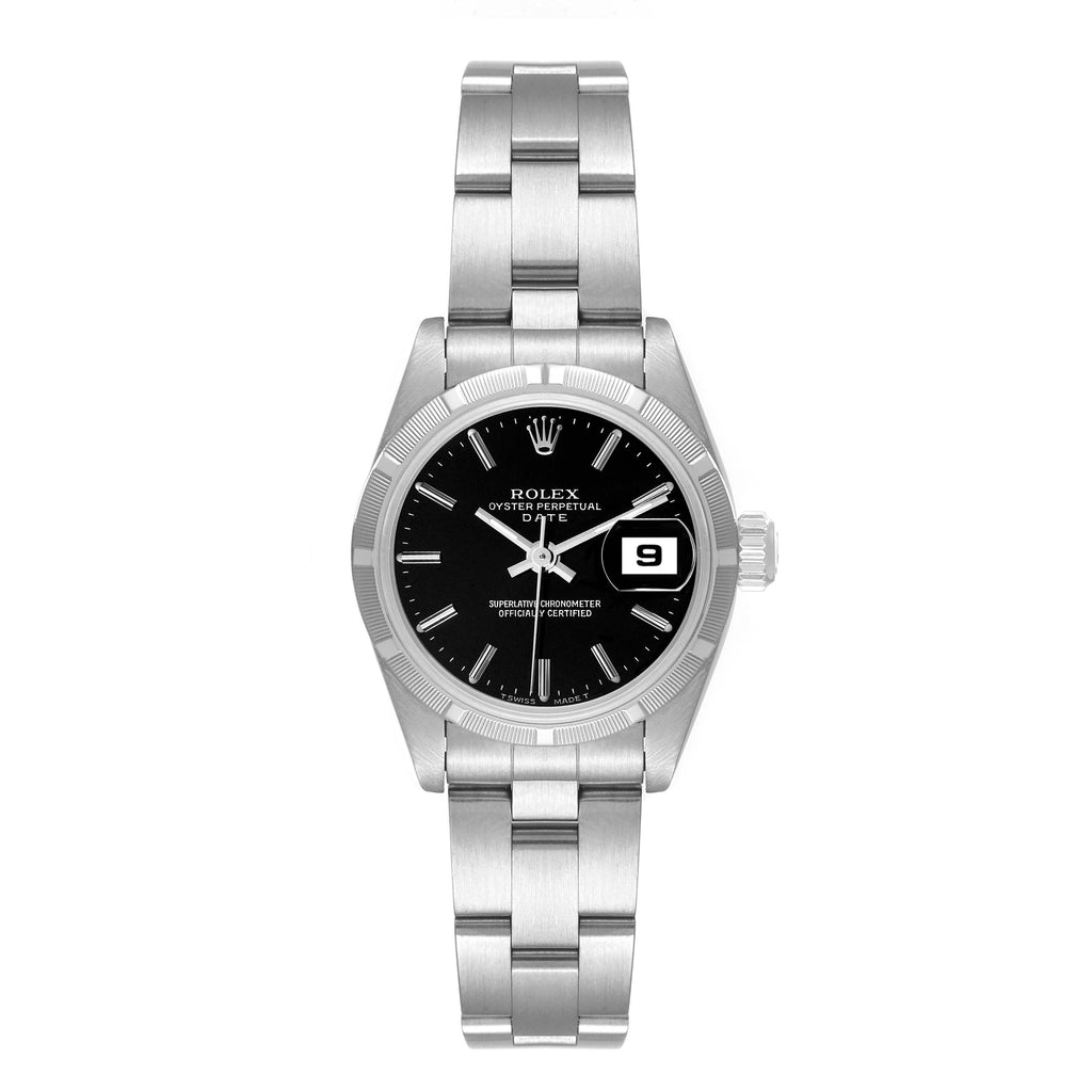 Rolex Date Oyster Bracelet Black Dial Steel Ladies Watch 69190