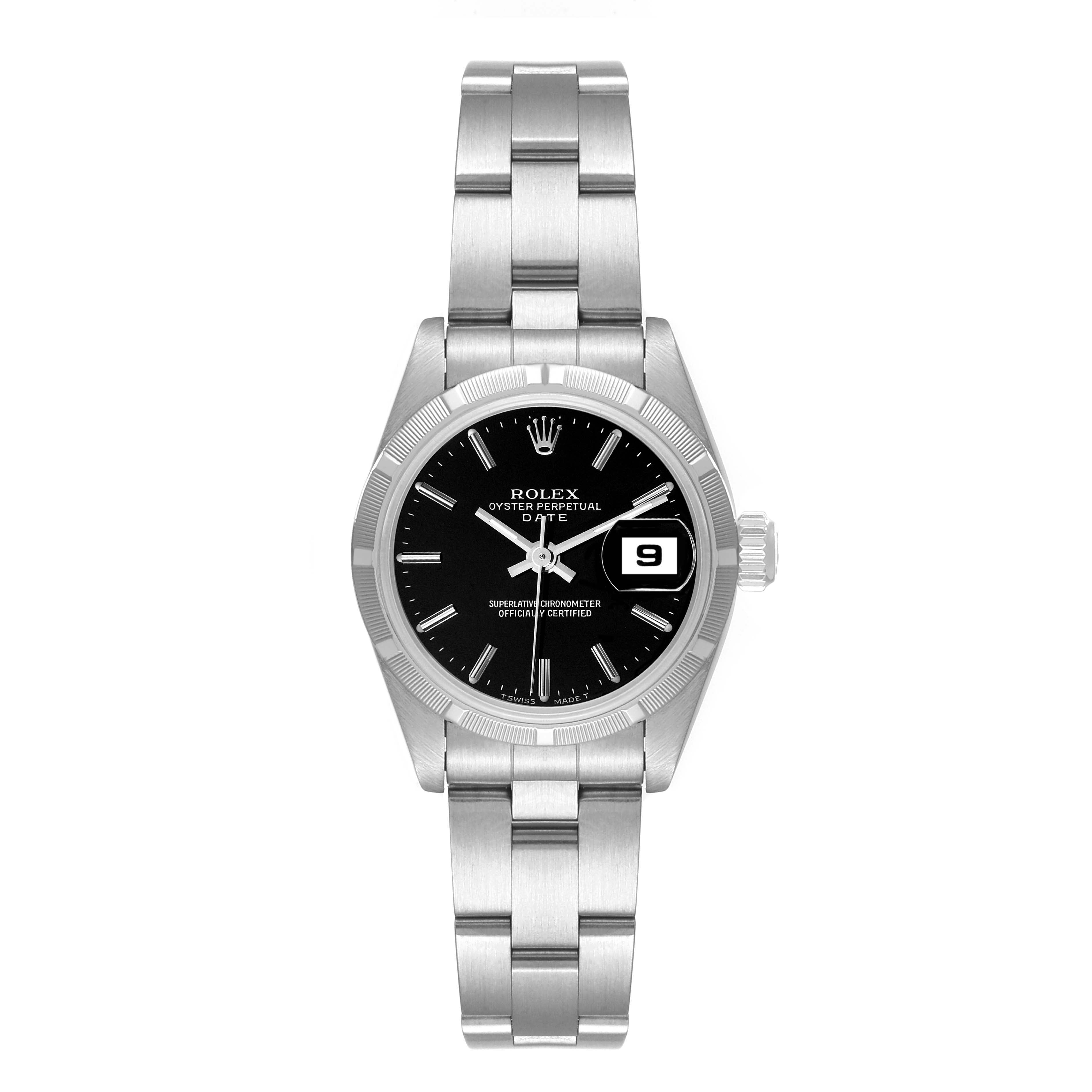 Rolex Date Oyster Bracelet Black Dial Steel Ladies Watch 69190