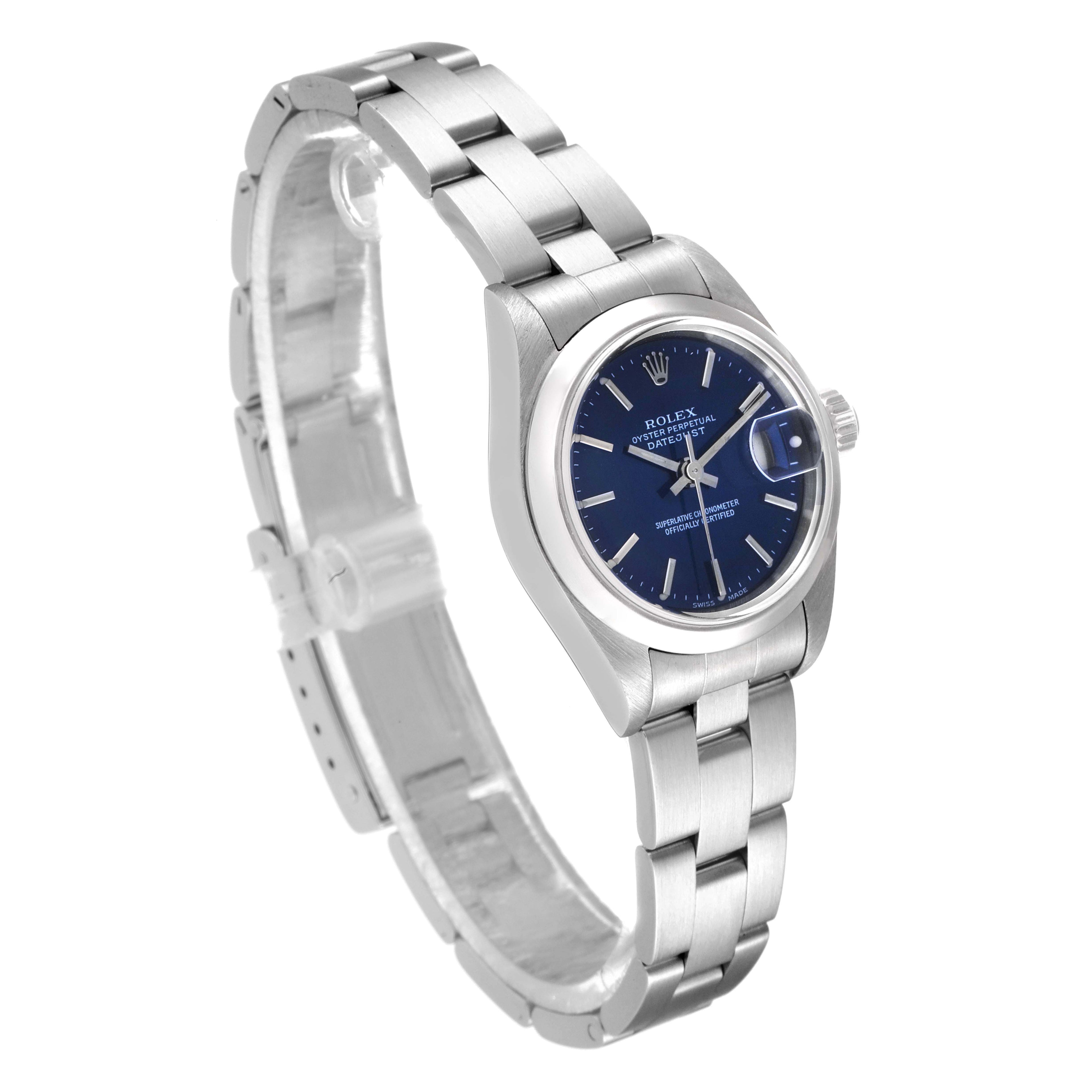 Rolex Date Oyster Bracelet Blue Dial Steel Ladies Watch 69160 Box Papers