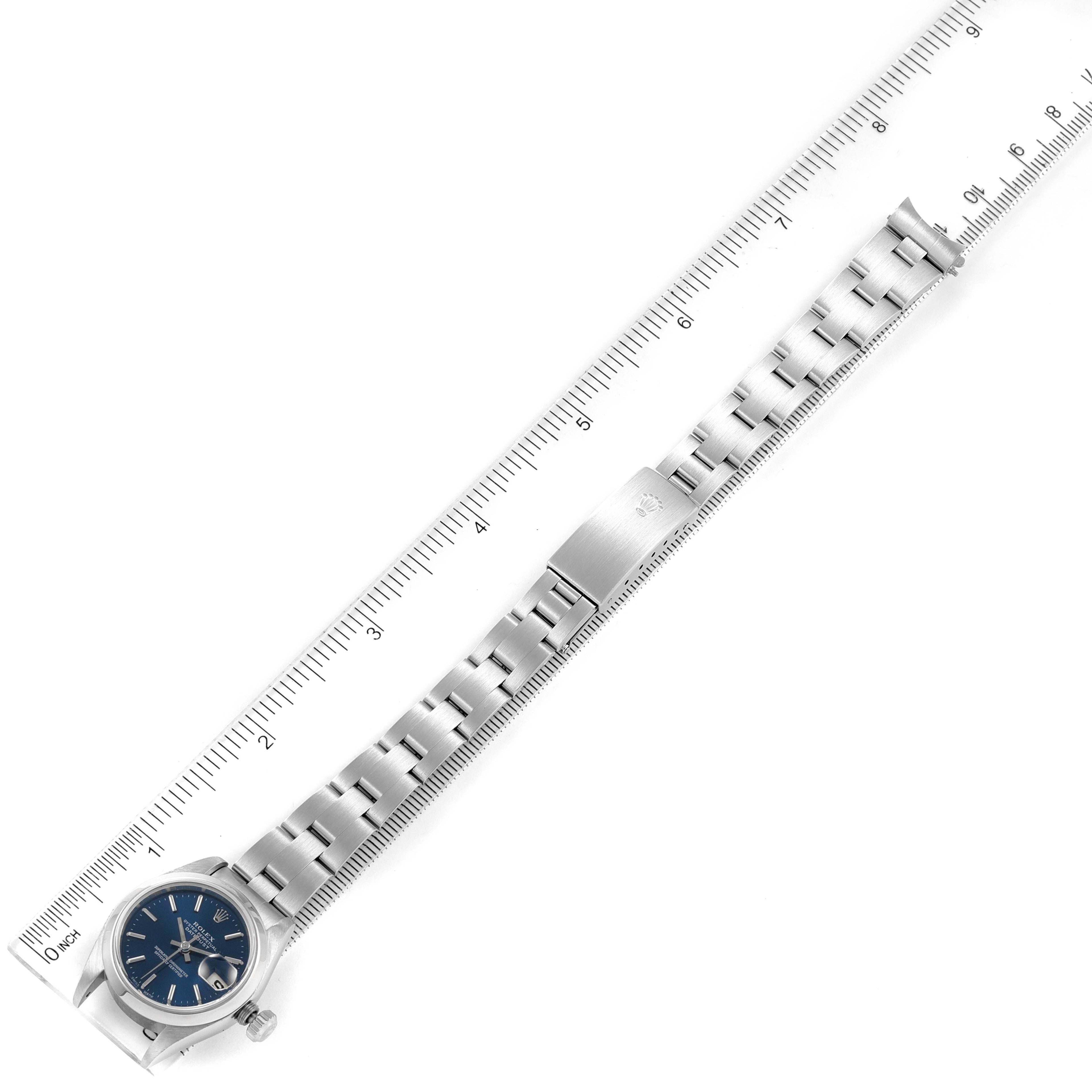 Rolex Date Oyster Bracelet Blue Dial Steel Ladies Watch 69160 Box Papers