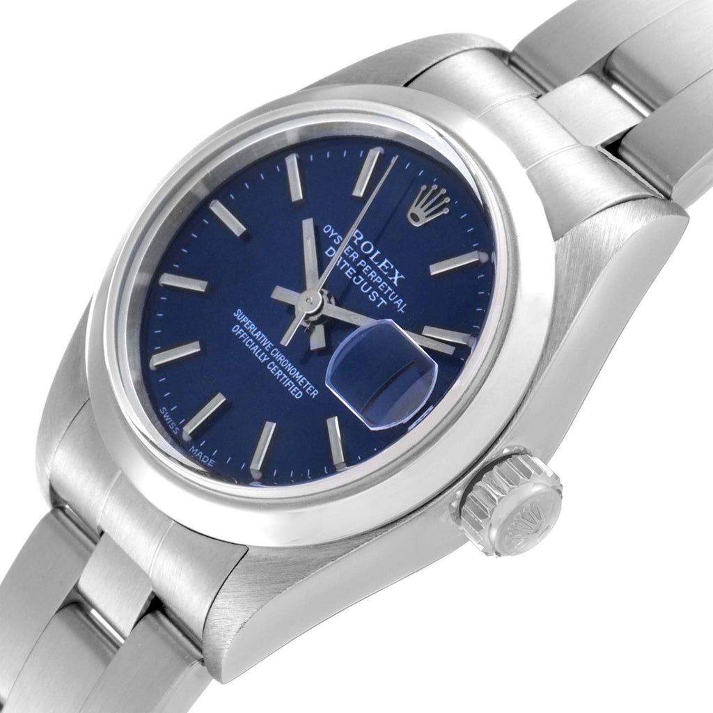 Rolex Date Oyster Bracelet Blue Dial Steel Ladies Watch 69160 Box Papers