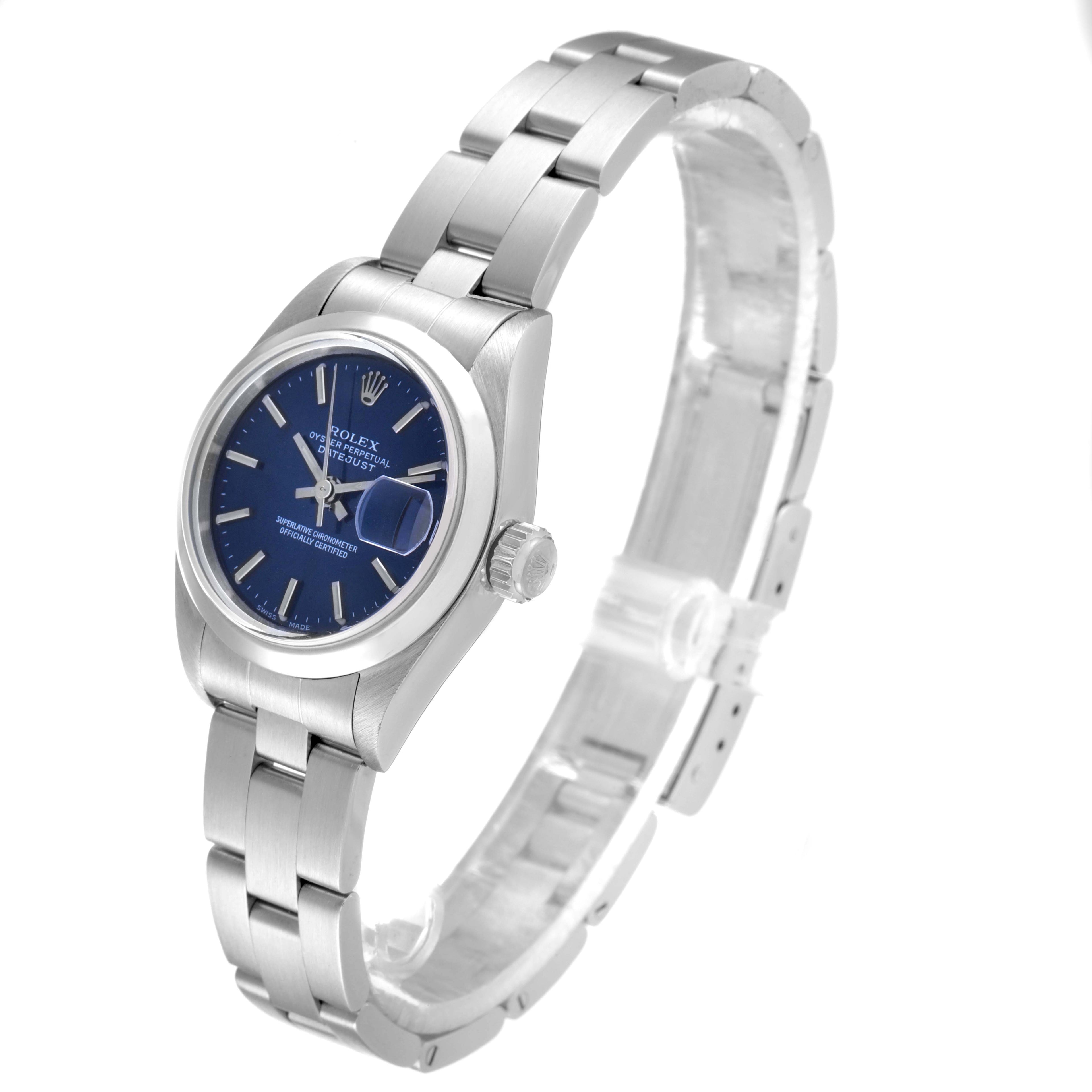 Rolex Date Oyster Bracelet Blue Dial Steel Ladies Watch 69160 Box Papers